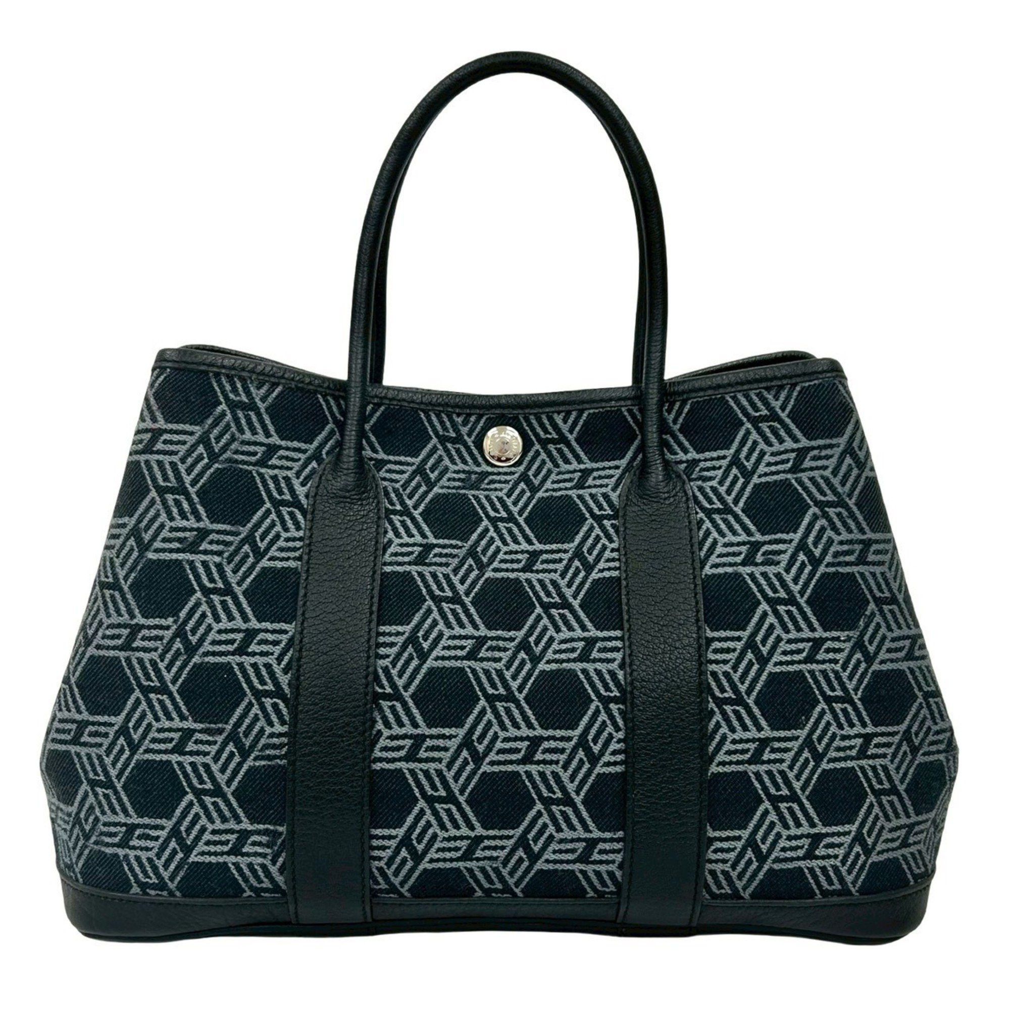 □K engraved HERMES Garden Party TPM Toile Seau H leather tote bag/handbag black 21775