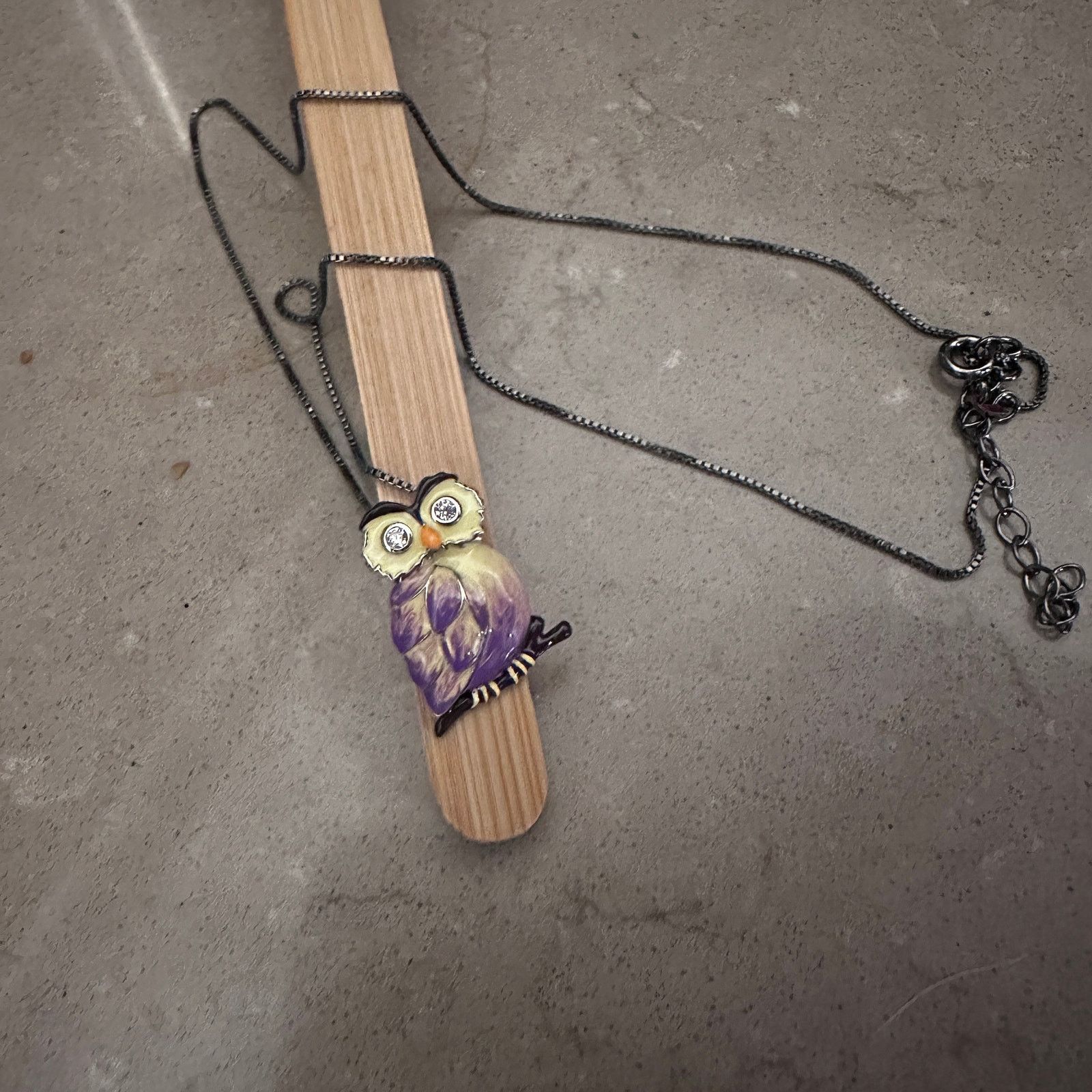 The Unbranded Brand Sterling Silver Hand-Painted Modish Owl Necklace Size ONE SIZE - 3 Thumbnail