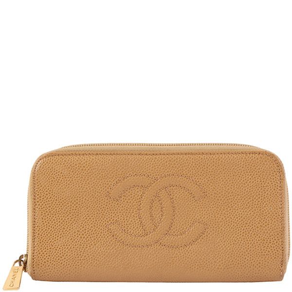 image of Chanel Around 2000 Made Caviar Skin Cc Mark Stitch Long Wallet Beige in White, Women's