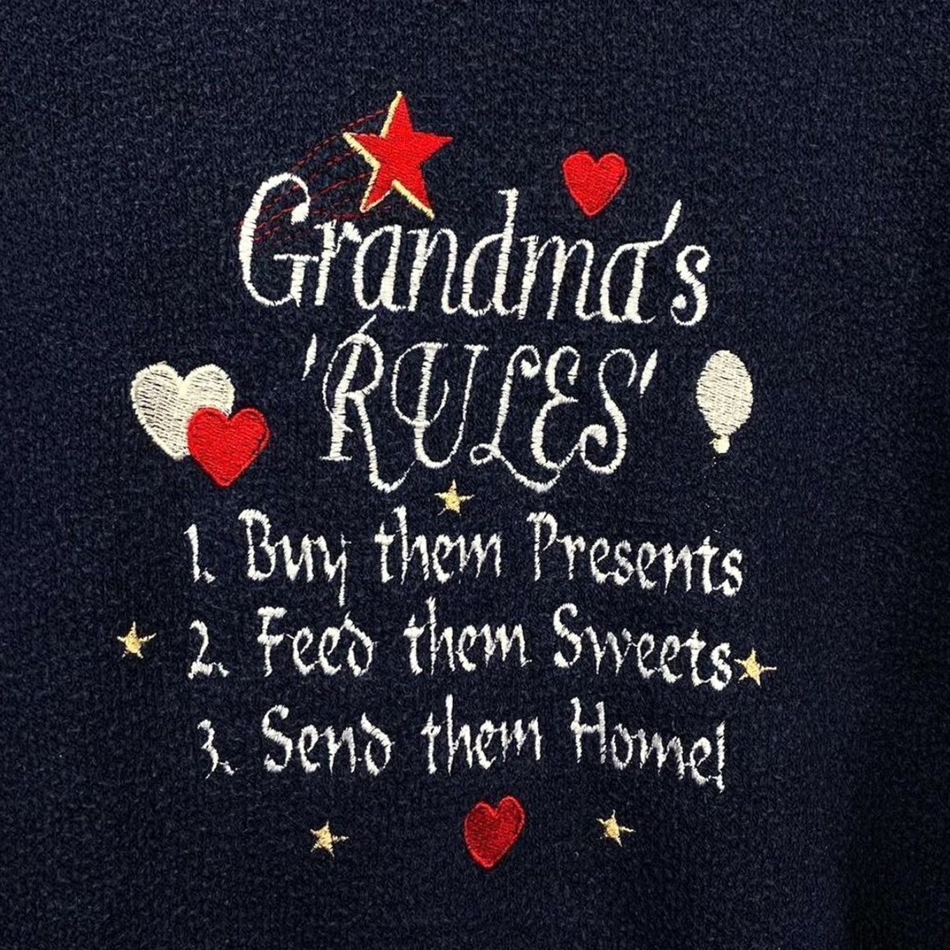 Vintage VINTAGE One Way “Grandma’s Rules” Embroidered Novelty Fleece Sweatshirt Medium Navy Blue Women’s/Men’s? Size US M / EU 48-50 / 2 - 3 Thumbnail