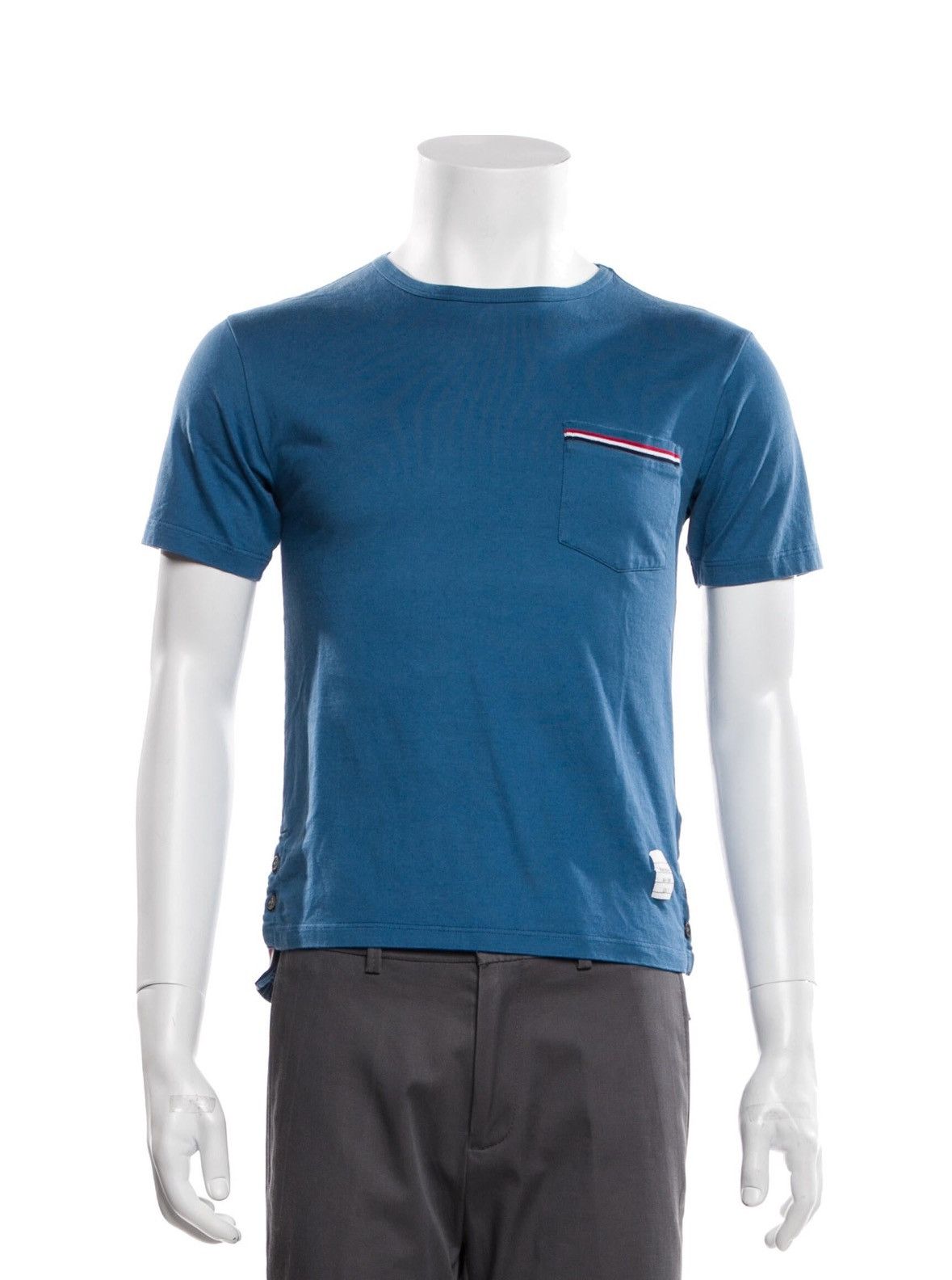 image of Thom Browne Them Browne Blue Striped Chest Pocket T-Shirt Size 0, Men's