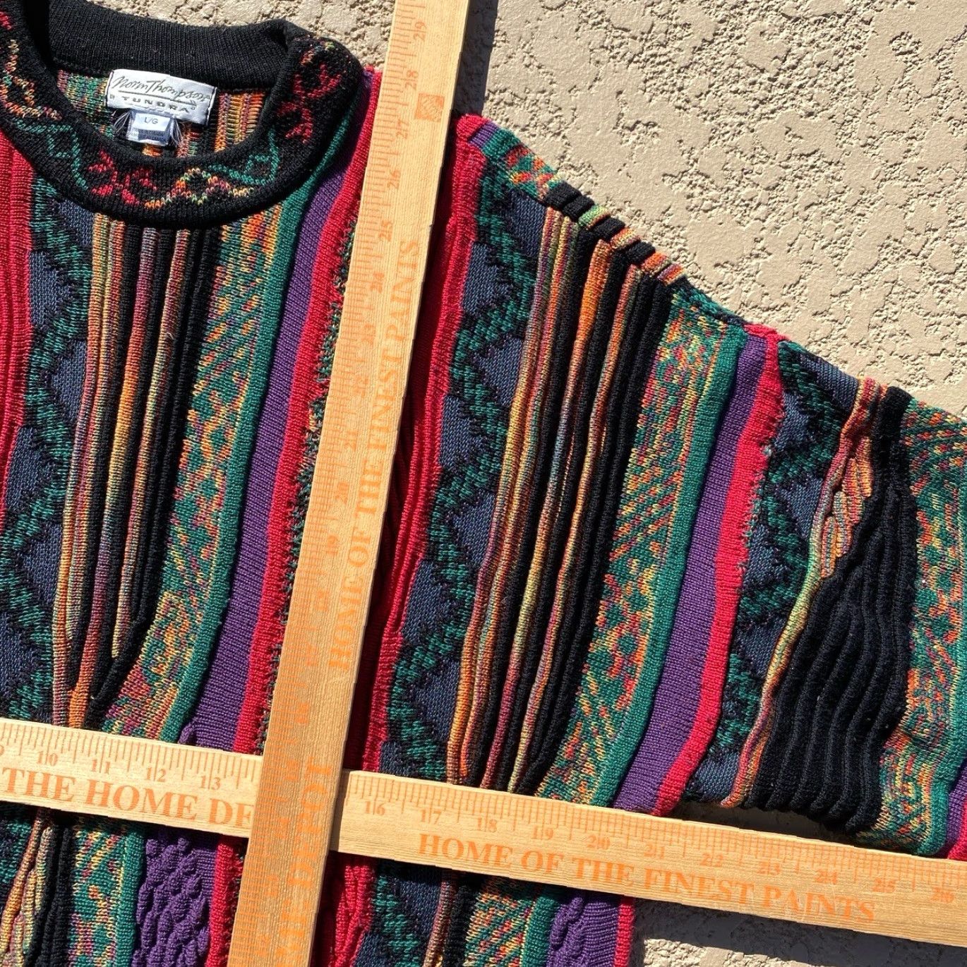 VINTAGE Tundra Abstract 3D Knit Multicolor Pullover Sweater Men 