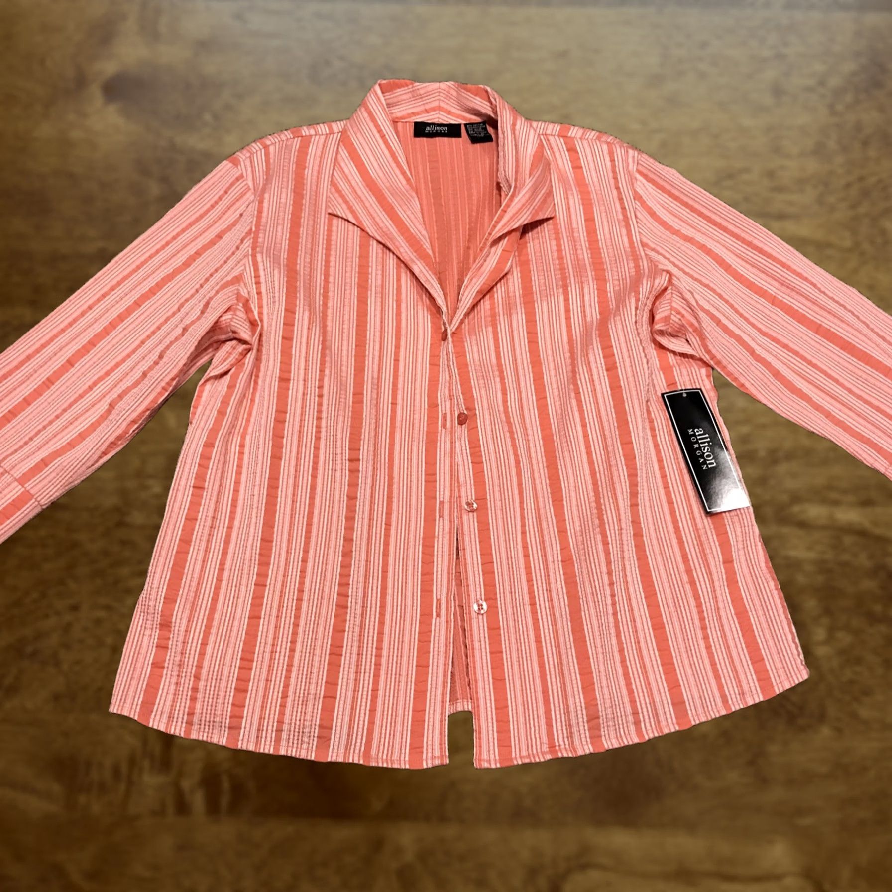 Vintage Coral Button-Up Shirt Cotton Blend Striped Long Sleeve Women XL Regular Aller? (Note: There is ambiguity due to provided data) Size XL / US 12-14 / IT 48-50 - 1 Thumbnail