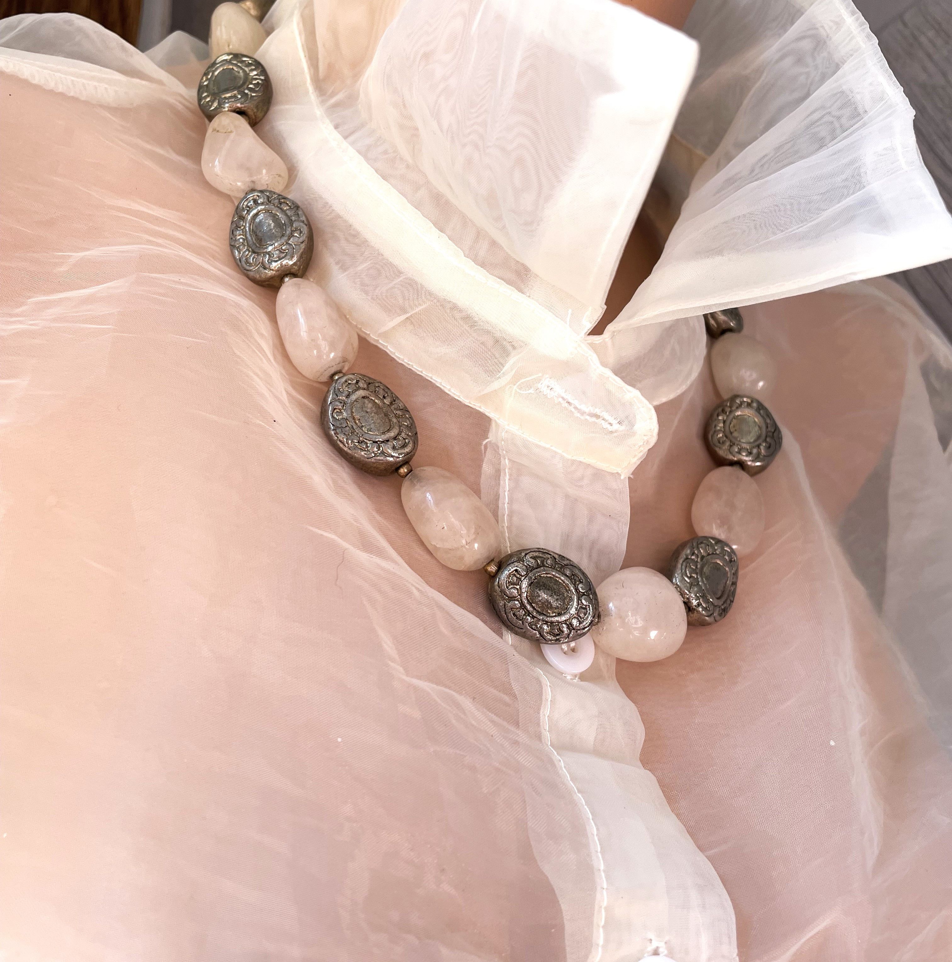 Other Vintage Statement Necklace Rose Quartz & Tribal Silver Beads Size ONE SIZE - 3 Thumbnail