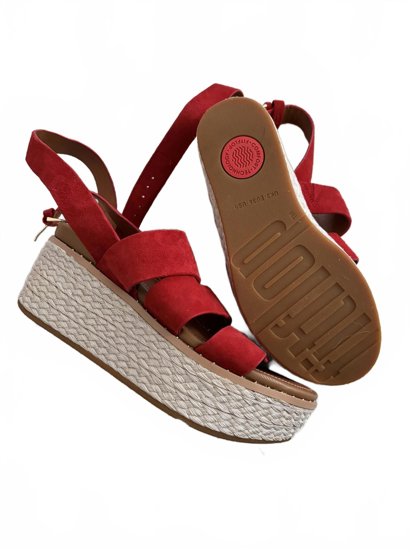 Designer NWOT Stylish Red Suede Wedge Sandals by Fitflop - Size US 5 Size US 5 / IT 35 - 3 Thumbnail