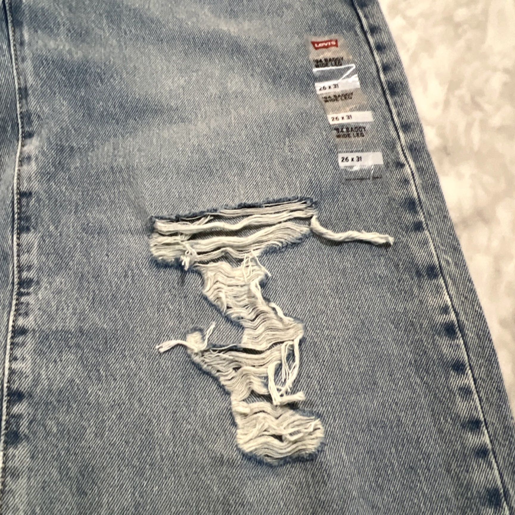 Levi's Levi's 94's Baggy Wide Leg Jeans Women’s 26x31 Distressed Blue NWT Jeans Women’s Regular 5-Pocket Design Denim Jeans Mens Womens Size 26" / US 2 / IT 38 - 4 Thumbnail