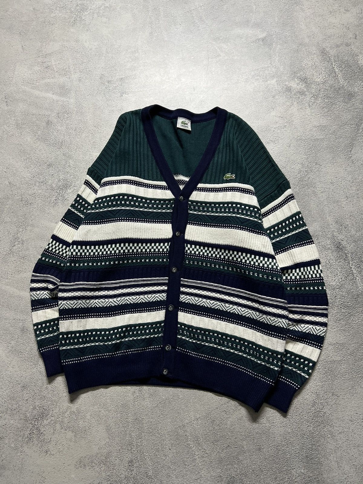Lacoste × Vintage Vintage Y2k Lacoste Acrylic Striped Cardigan Sweater 00’s Size US M / EU 48-50 / 2 - 3 Thumbnail