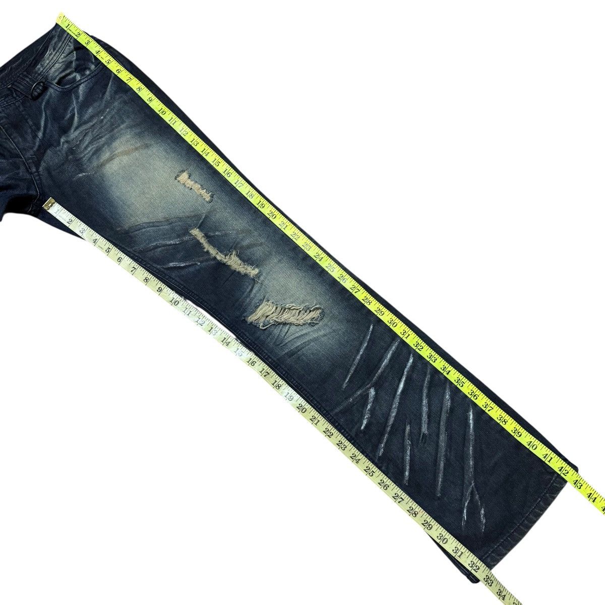 Le Grande Bleu (L.G.B.) Vice Fairy Whisker Distressed Denim Flare Jeans Size US 30 / EU 46 - 17 Thumbnail