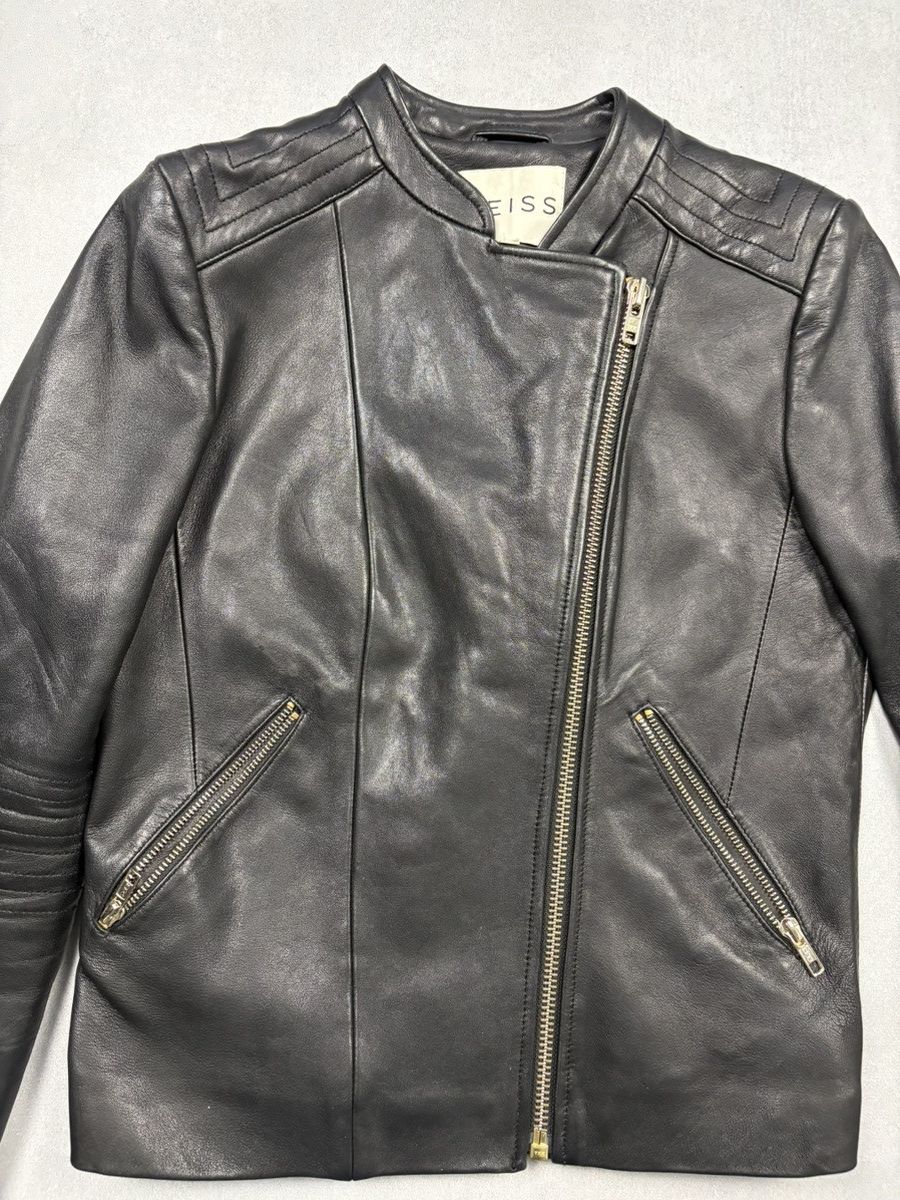 Reiss Reiss Black Leather Biker Jacket Moto Zip Jacket Sizq US 6 Size M / US 6-8 / IT 42-44 - 5 Thumbnail