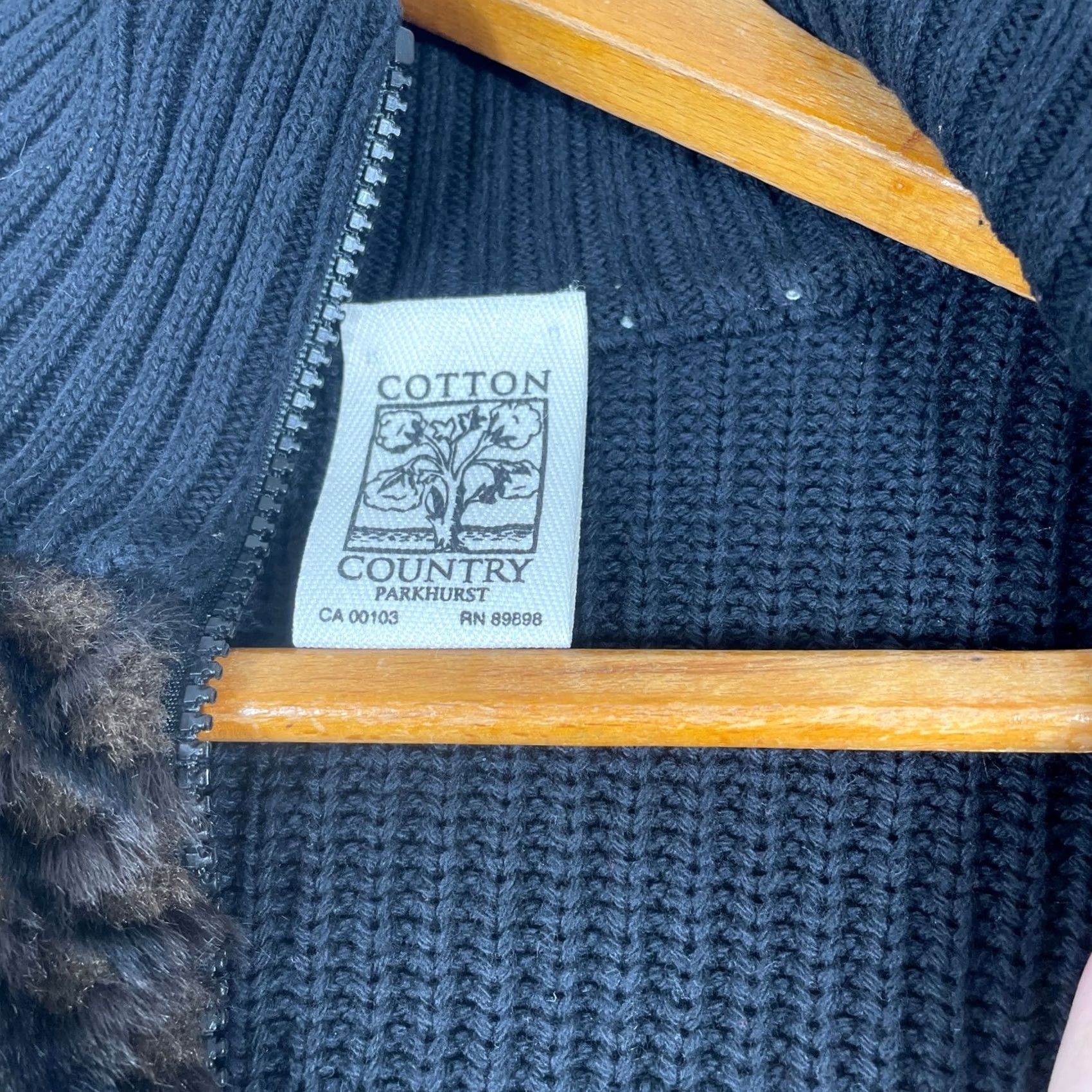 Vintage Cotton Country Parkhurst Faux Fur Panel Ribbed Zip Sweater Womens M Black Size M / US 6-8 / IT 42-44 - 3 Thumbnail