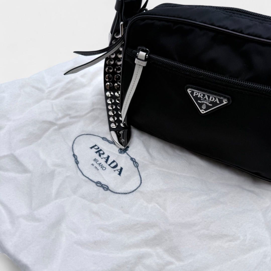 Prada Prada shoulderbag studded AW18 Nylon black white leather Size ONE SIZE - 13 Thumbnail