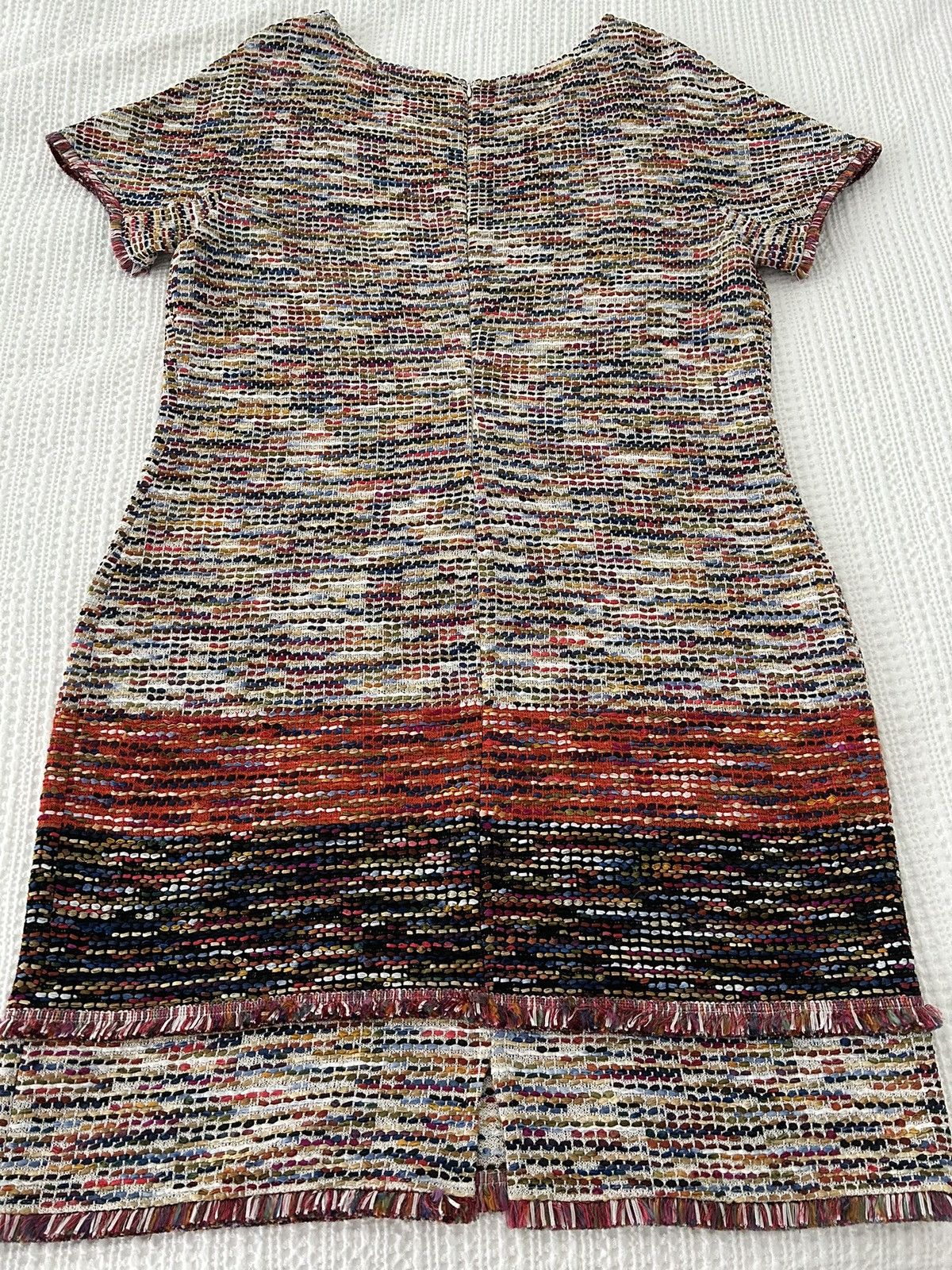 St. John ST JOHN Womens Tweed Cream Blue Orange Fringed Dress Sz 16 Size XL / US 12-14 / IT 48-50 - 3 Thumbnail