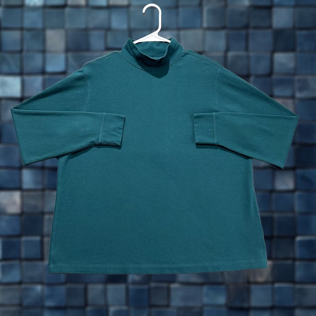 Lands' End Lands' End Shirt Womens 1X Green Cotton Tee Long Sleeve Mock Neck Pullover Casual 1X Womens Tee Green 90s? Size XL / US 12-14 / IT 48-50 - 1 Thumbnail