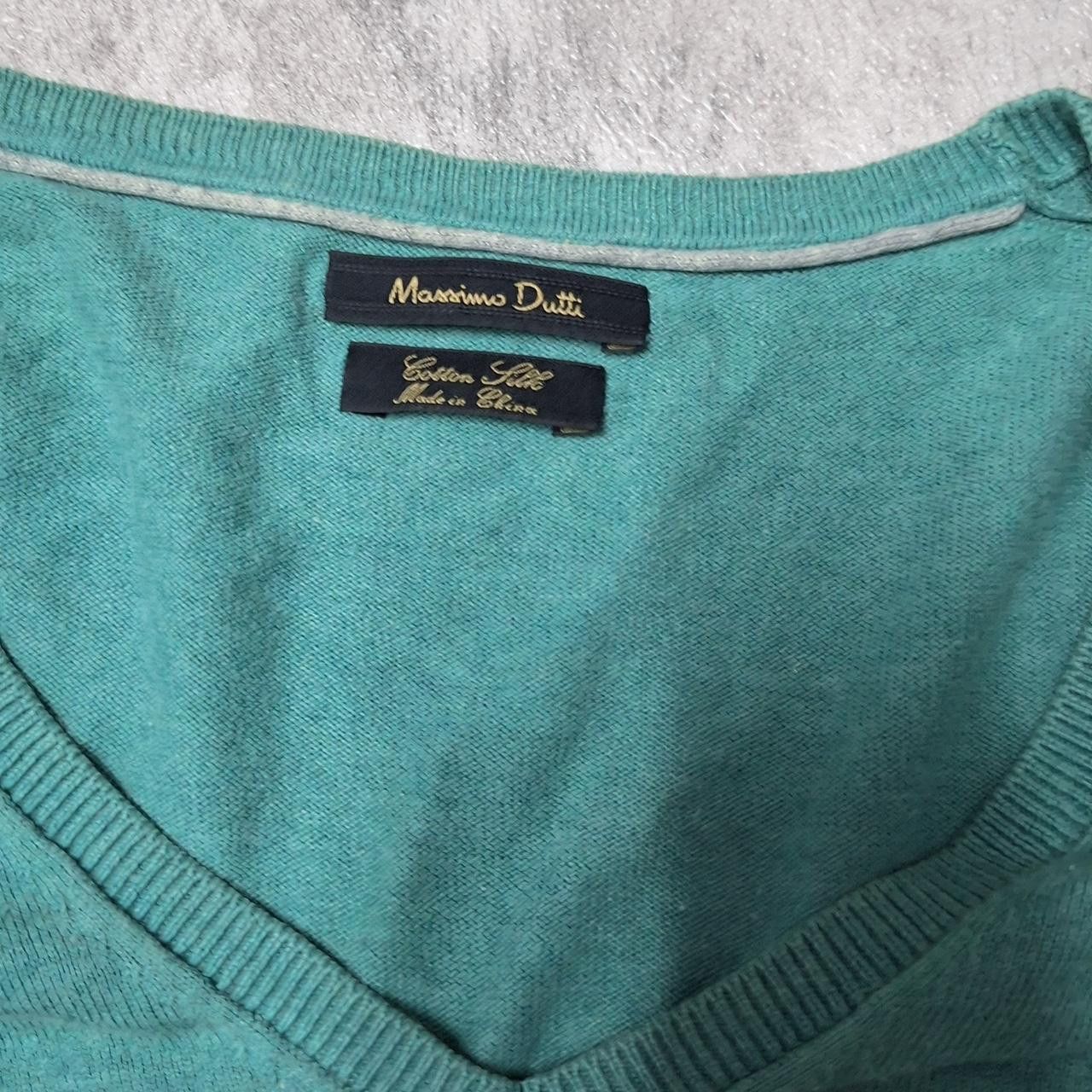 Massimo Dutti Soft and comfortable green cotton V-neck sweater Size US XL / EU 56 / 4 - 4 Thumbnail