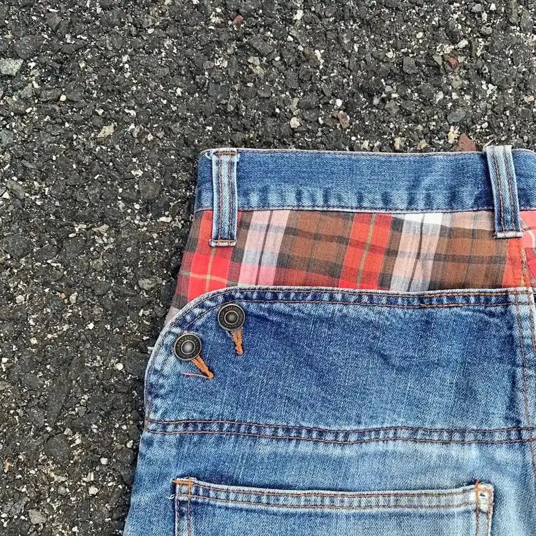 ANKLE PANTS JAPANESE VINTAGE DENIM FADED RIPPED CHECK PANTS