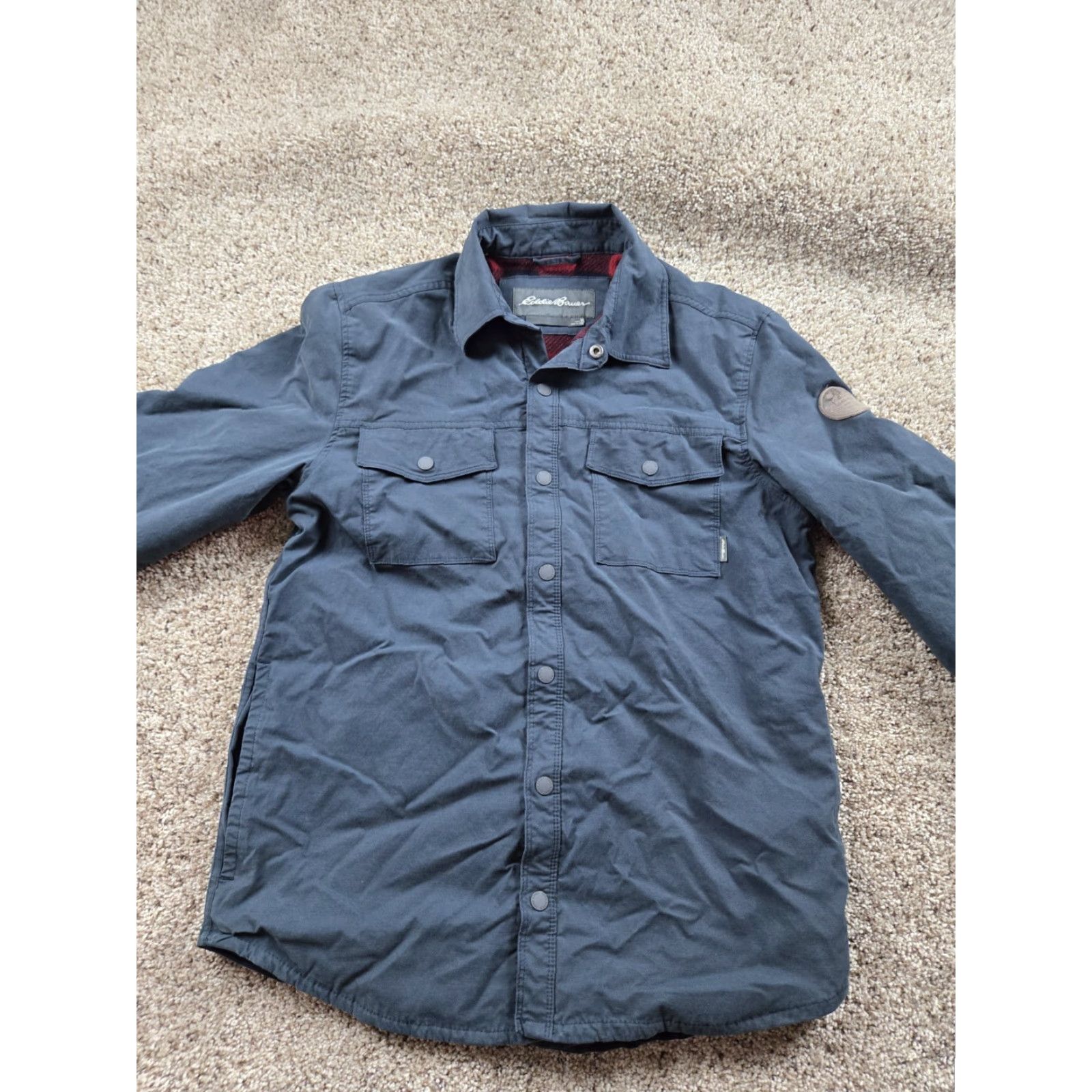 Eddie Bauer Eddie Bauer Shirt Jacket Mens M Gray Fleec Lined Shacket Snap Front Stretch Shirt Jacket Mens Gray Shacket Snap Front Lined Insulated Pockets Outdoors Size US M / EU 48-50 / 2 - 4 Thumbnail