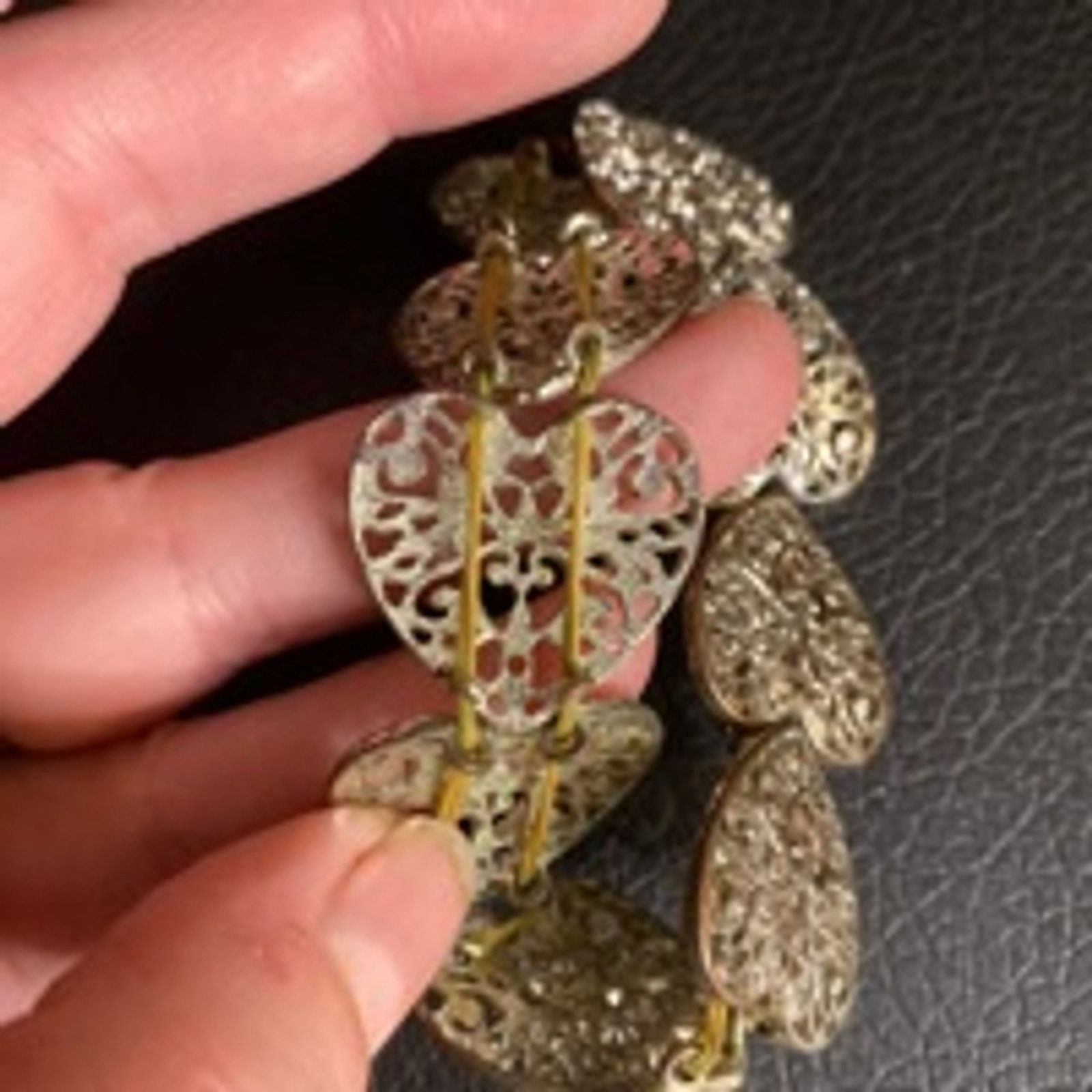 Vintage Vintage Boho Filigree Heart Link Silver Tone Bracelet Size ONE SIZE - 6 Thumbnail