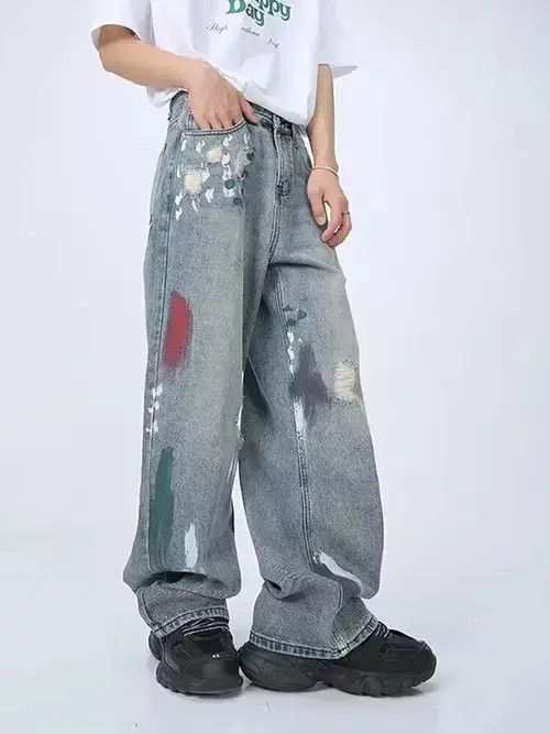 Japanese Brand distressed grunge faded paint baggy jeans Size US 28 / EU 44 - 2 Thumbnail