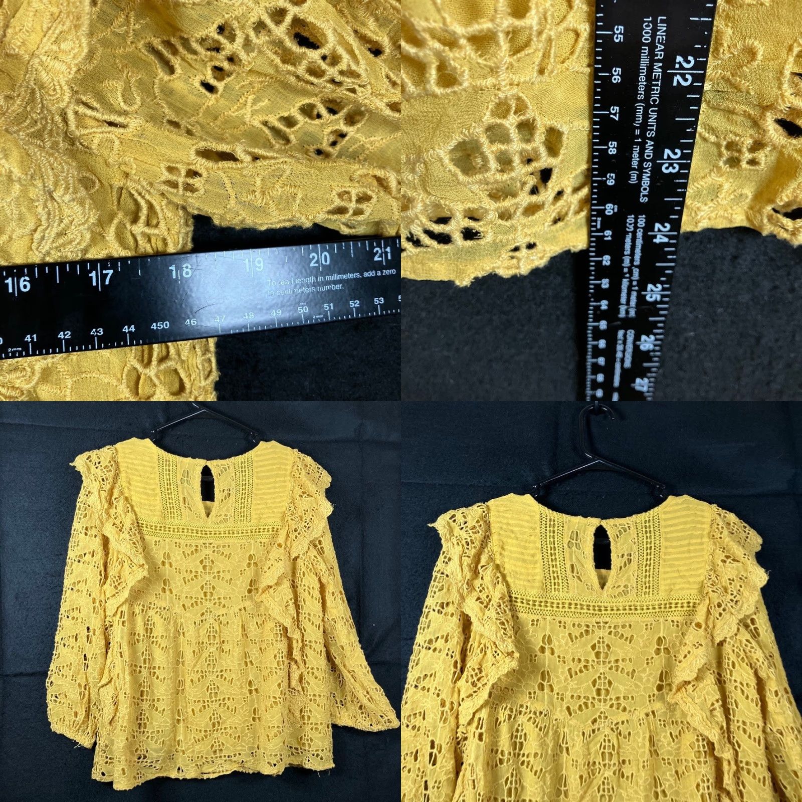 Anthropologie Anthropologie Womens Blouse Yellow Eyelet Ruffle Pullover Puffed Sleeve 8 Size M / US 6-8 / IT 42-44 - 8 Thumbnail