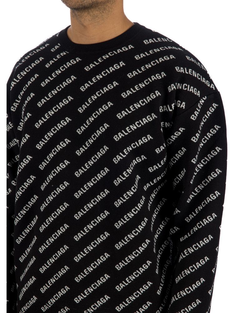 Balenciaga o1mt1gz0924 Mini Allover Logo Sweater in Black/White Size US XS / EU 42 / 0 - 4 Thumbnail