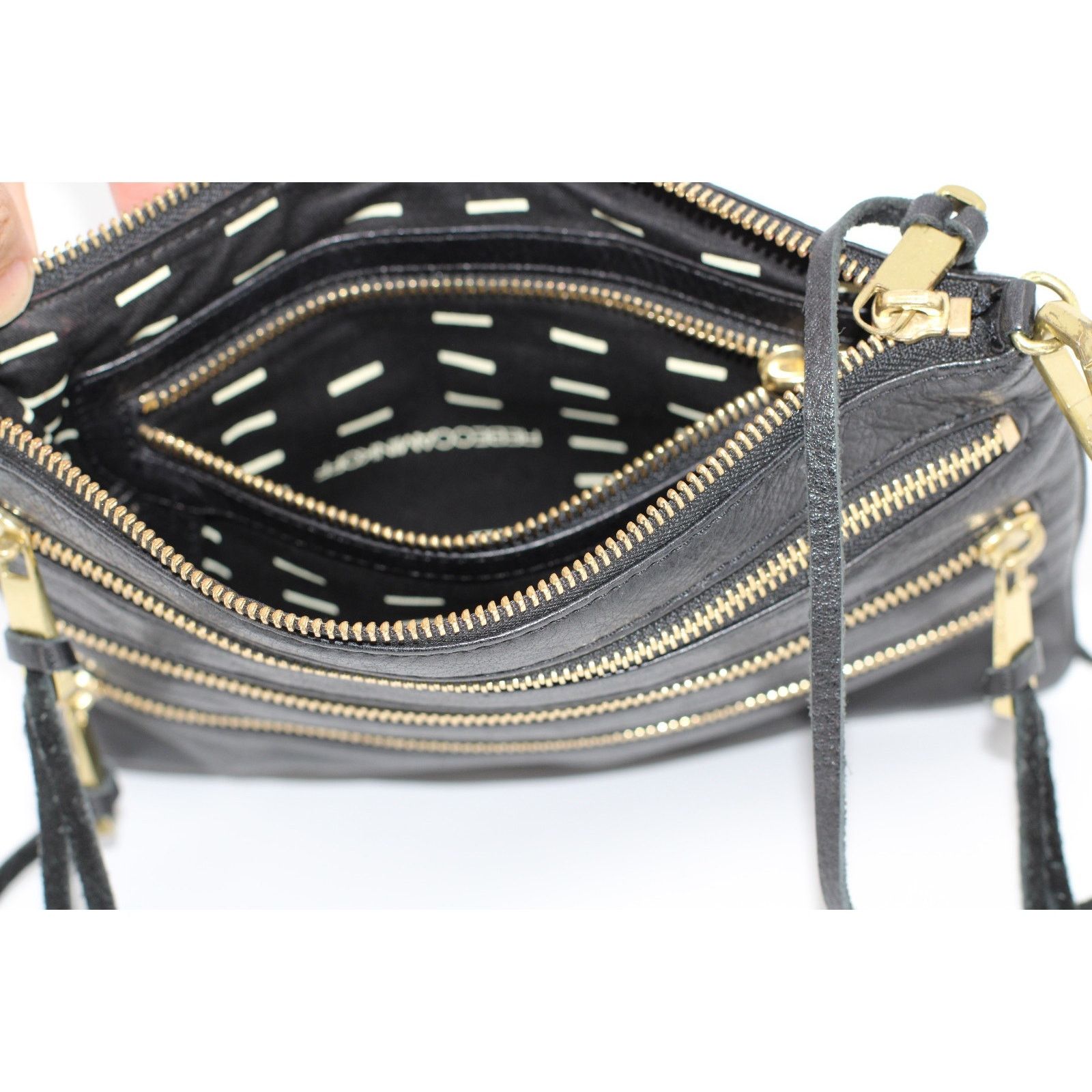 REBECCA MINKOFF Rocker Crossbody Pebbled Black Leather Purse