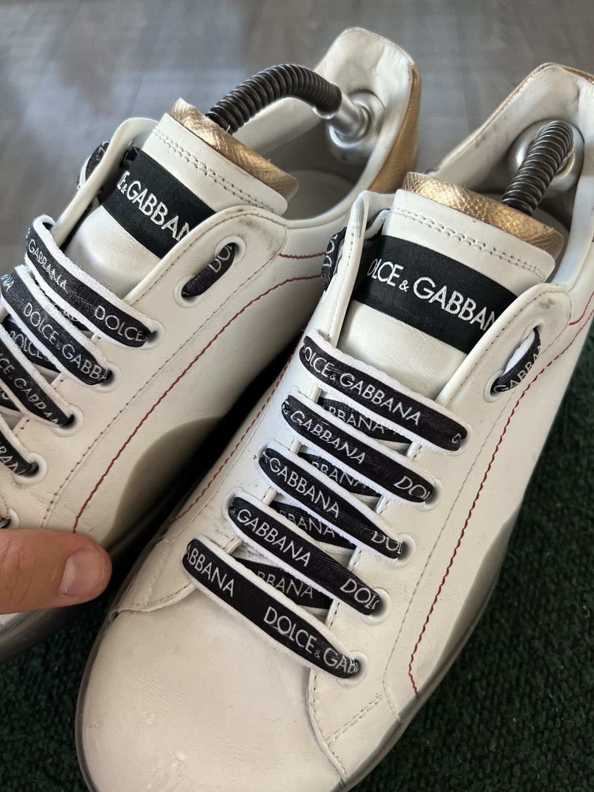 Dolce & Gabbana Dolce & Gabanna White Gold Portofino Low Black Sneakers Size US 7 / EU 40 - 14 Thumbnail