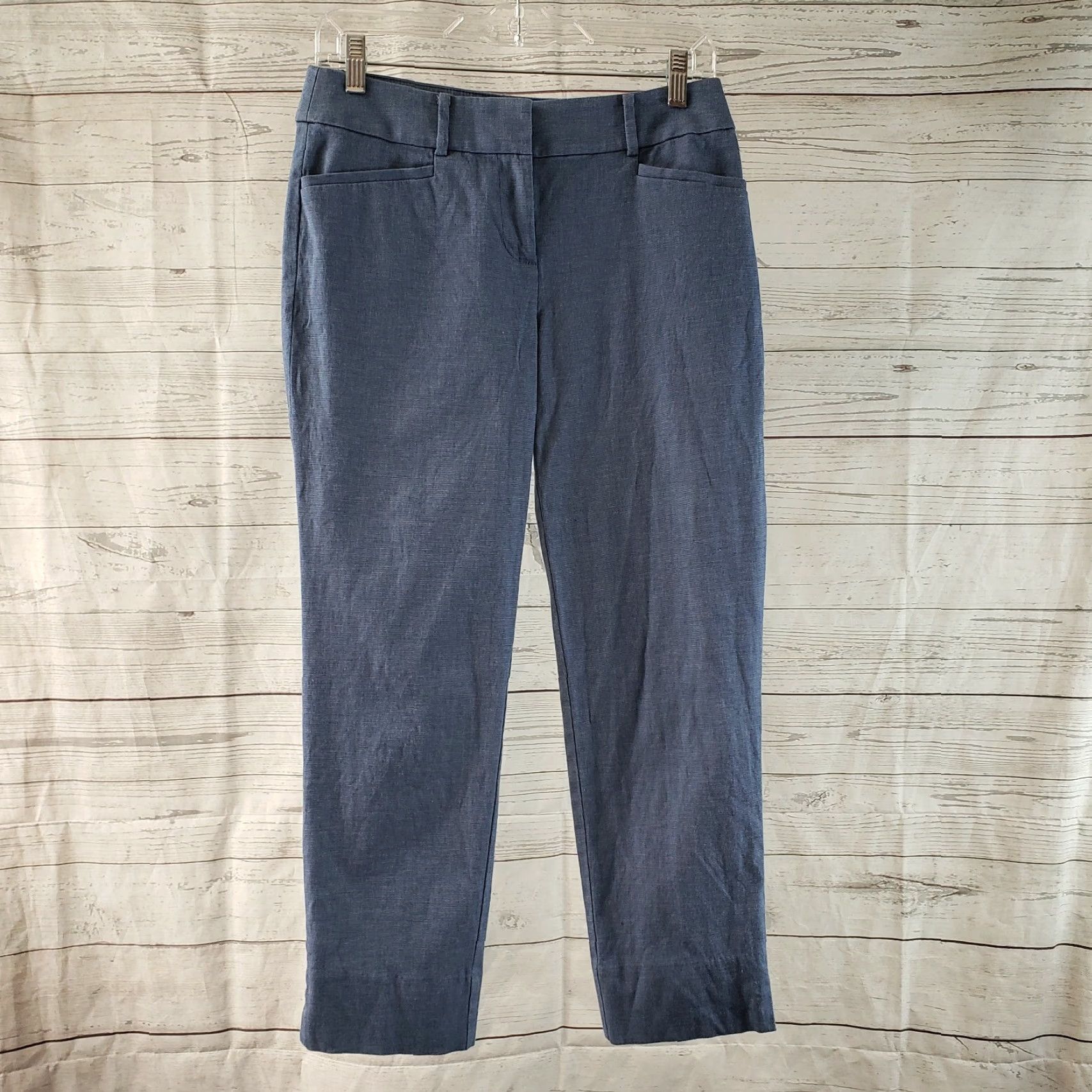 Loft Ann Taylor LOFT Womens Riviera Crop Pants Sz 0 Curvy Blue Mid Rise Cotton Blend Size 25" / US 0 / IT 36 - 2 Thumbnail