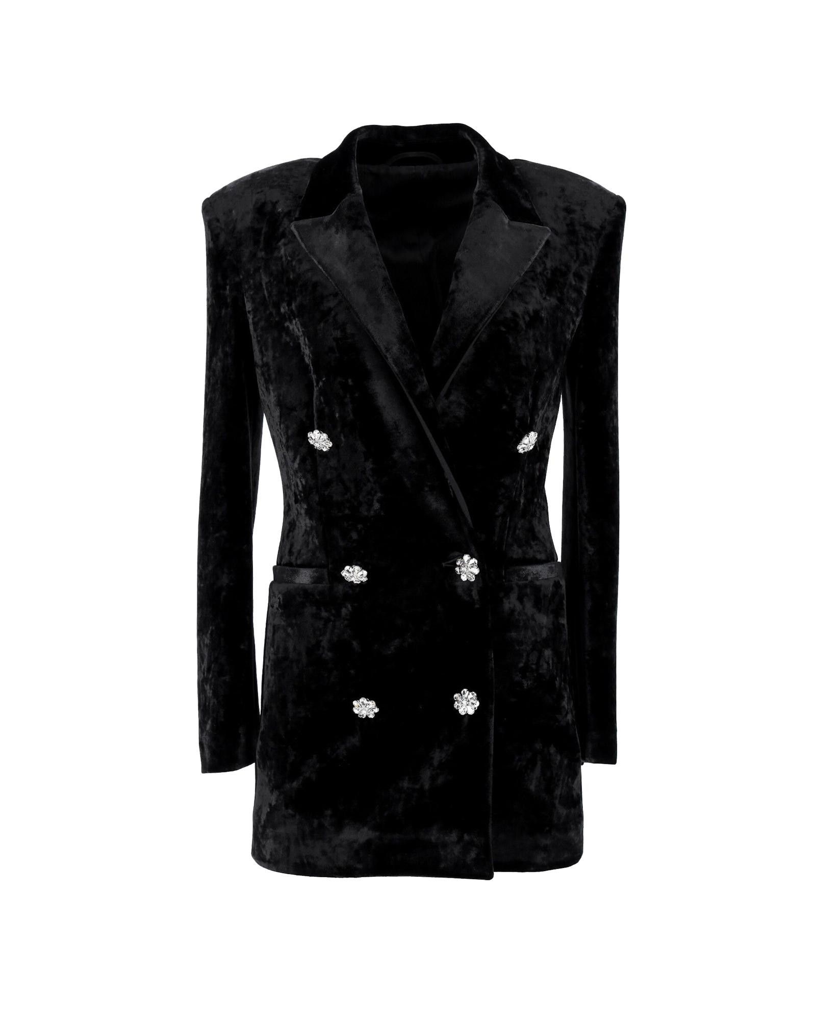 image of The Attico Double-Breasted Velvet Blazer Dress In Black Viscose, Women's (Size Medium)