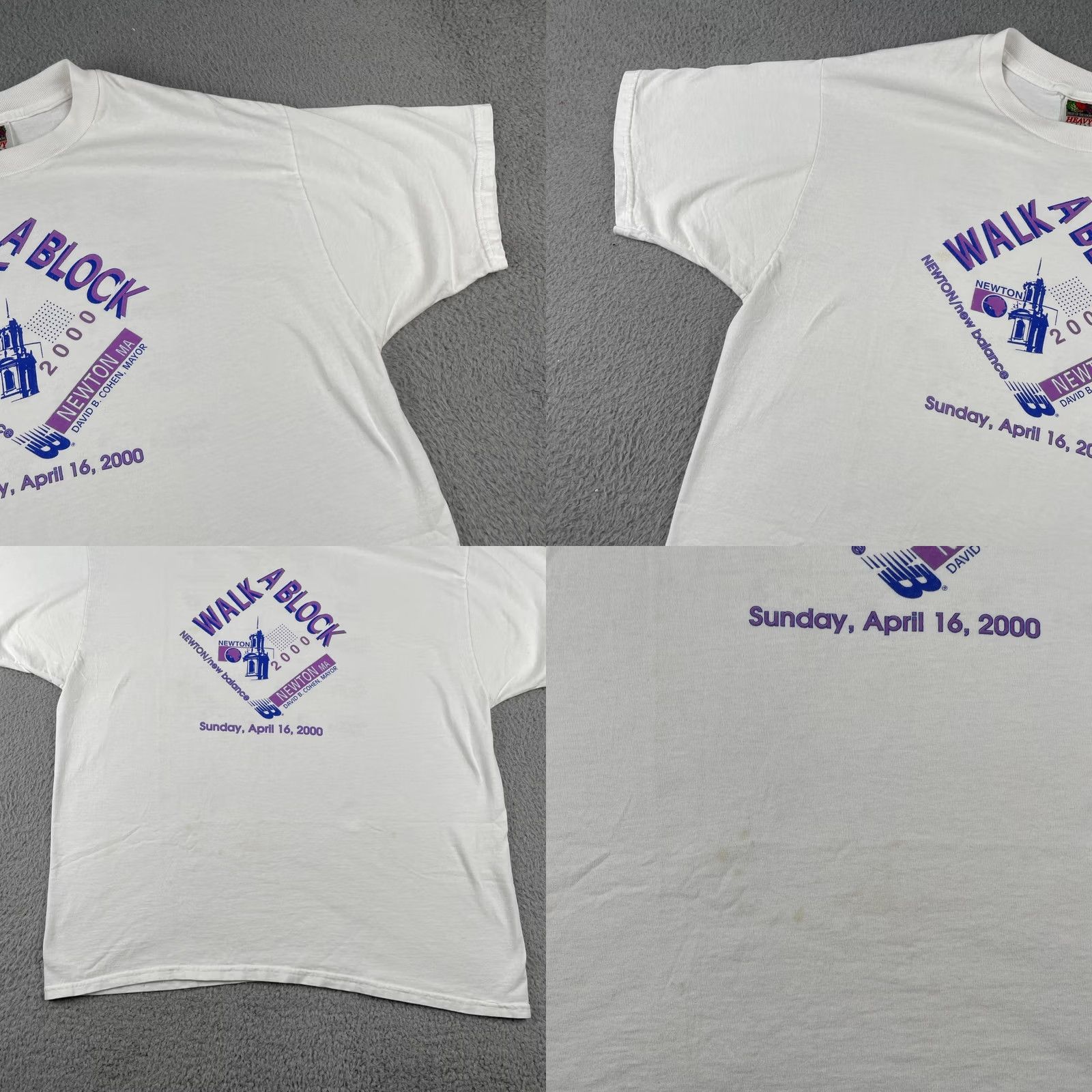 Fruit Of The Loom VINTAGE FOTL Shirt XL White 90s USA Travel Runner Cotton Men New Balance Massachusetts April 16 2000 Size US XL / EU 56 / 4 - 8 Thumbnail