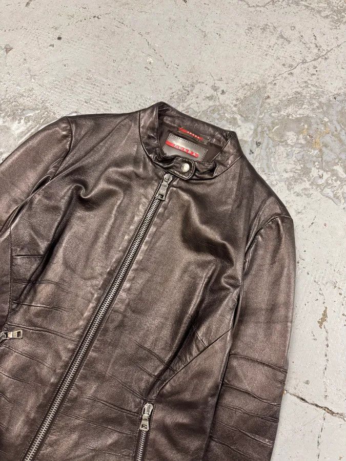 Prada AW2008 Prada Brown Plissed Leather Biker Jacket Size M / US 6-8 / IT 42-44 - 5 Thumbnail