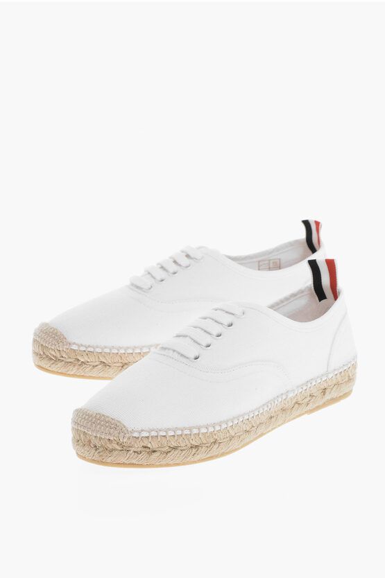 image of Thom Browne Cotton Espadrillas With Raffia Sole Shoes in White, Women's (Size 6)