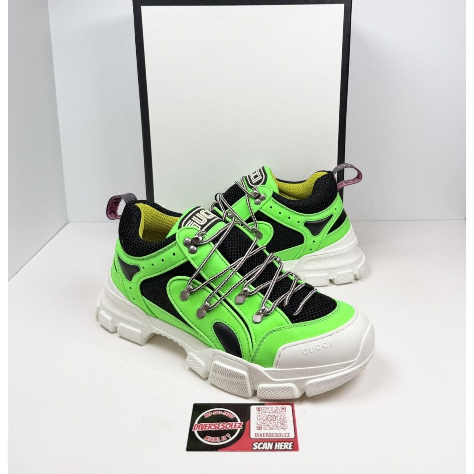 Gucci Size 10US - Gucci Flashtrek Neon Green Leather NEW Size US 10 / EU 43 - 1 Thumbnail