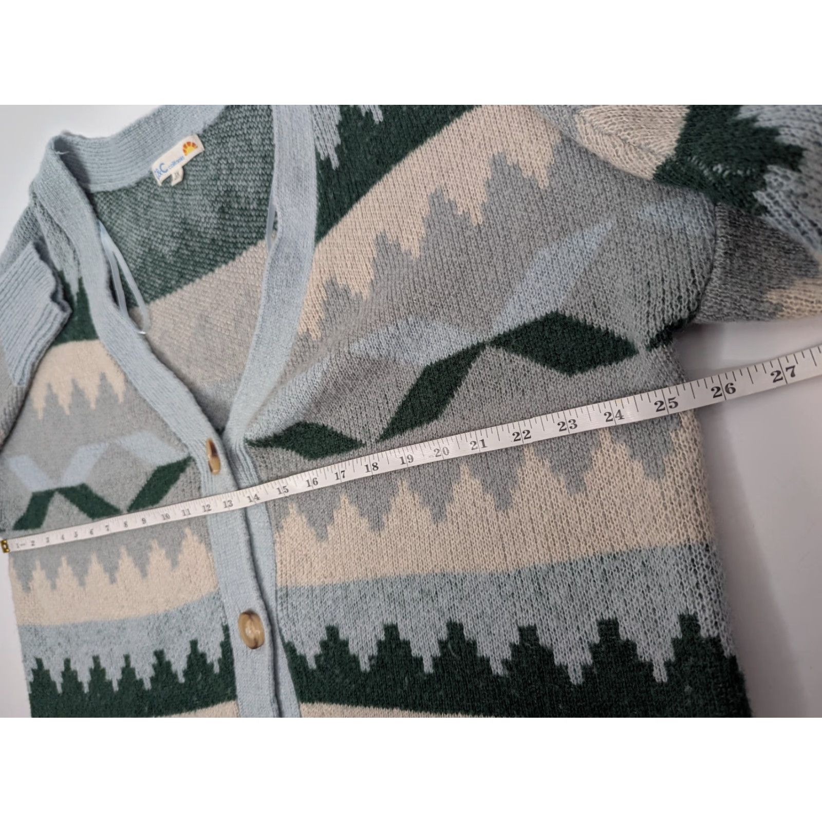 Vintage C&C California Cardigan Women 1X Boxy Jacquard Button V-Neck Knit Lightweight Blue Green Sweater Plus Size Size XL / US 12-14 / IT 48-50 - 6 Thumbnail