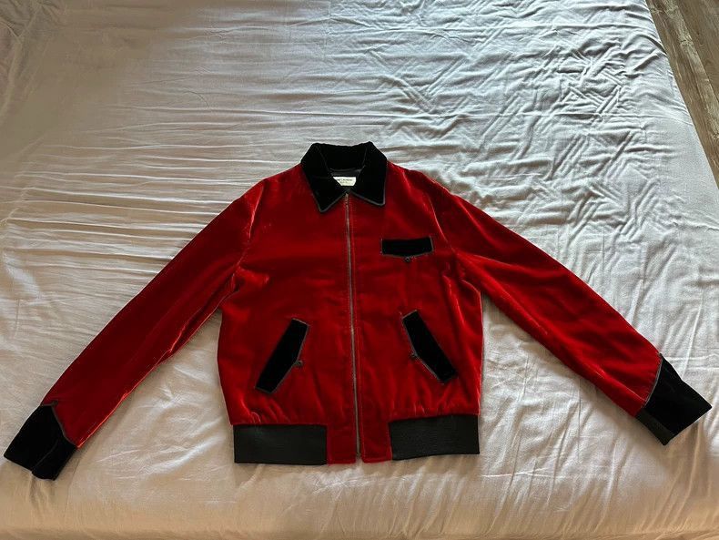 Hedi Slimane YSL SLP Red Velvet Jacket Coat- Size US M / EU 48-50 / 2 - 1 Thumbnail