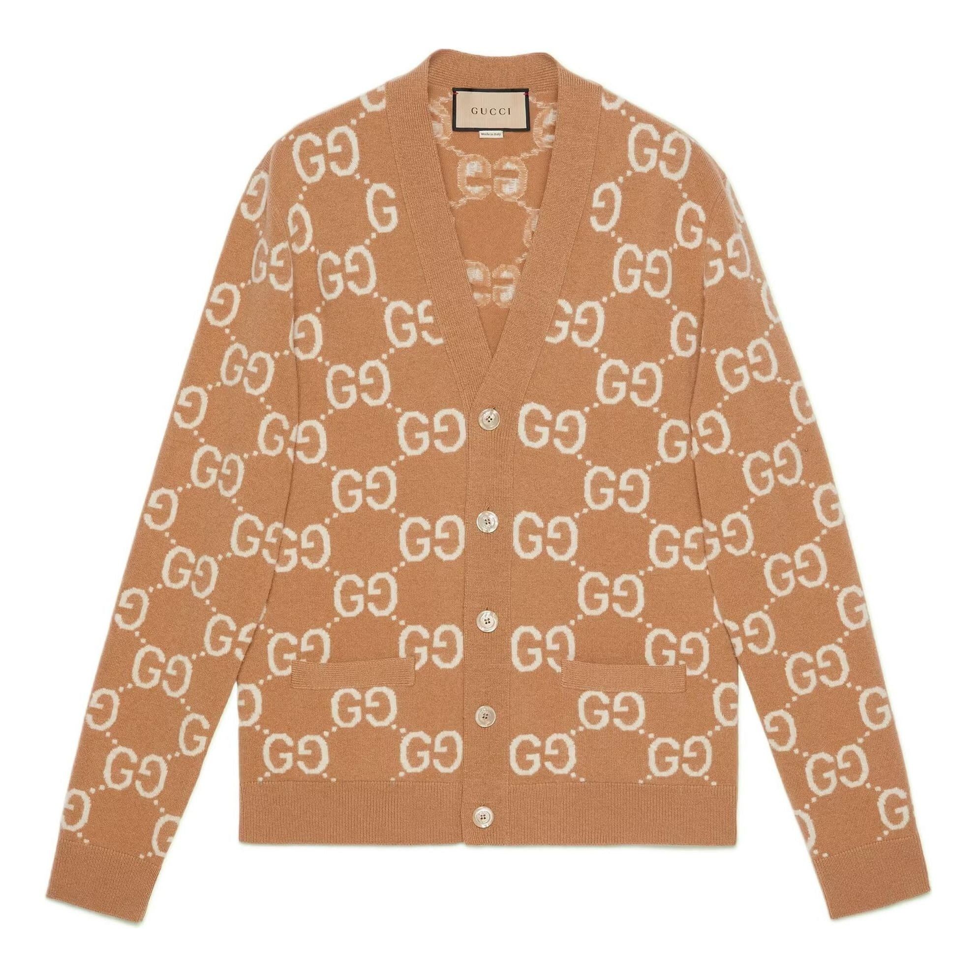 Gucci o1loc1c0925 GG Wool Jacquard Cardigan in Beige/White Size US XS / EU 42 / 0 - 1 Thumbnail