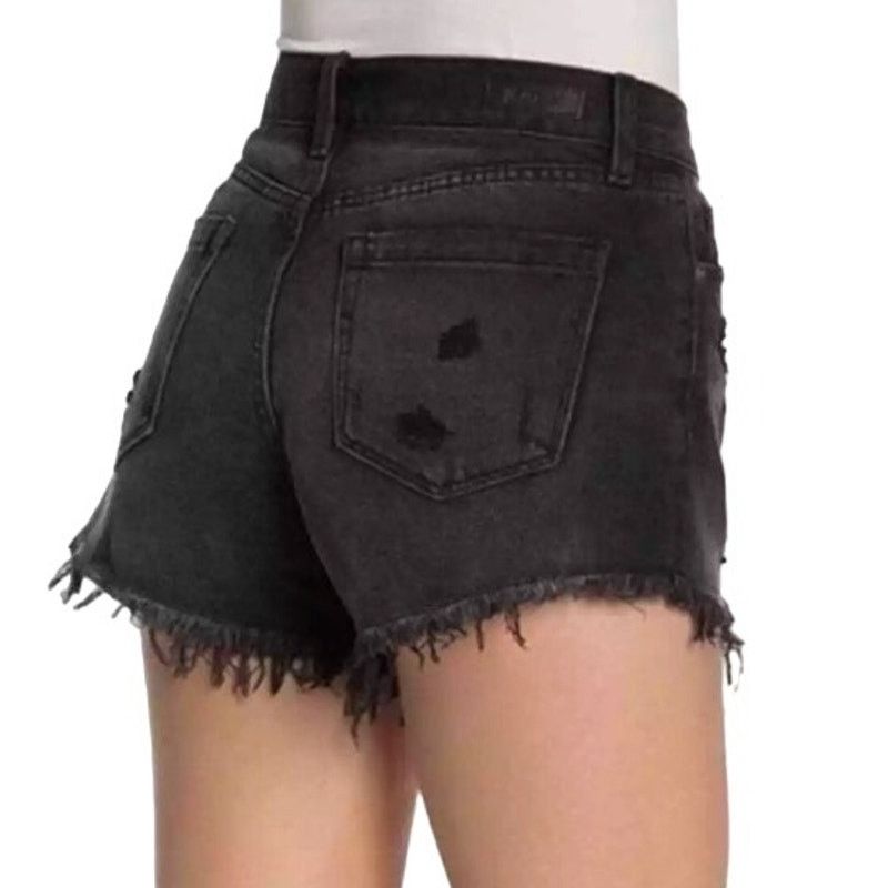 BLANKNYC Washed Black Button Front Distressed Hem High Rise Shorts Size 32" / US 10 / IT 46 - 4 Thumbnail