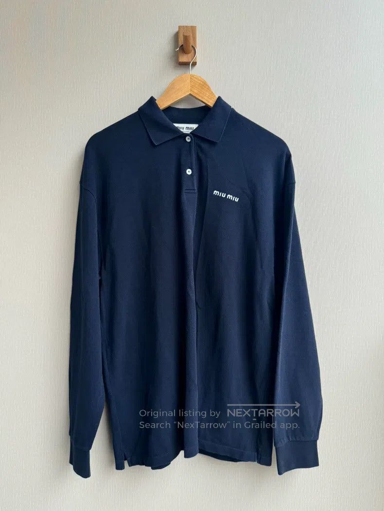 Miu Miu Miu Miu Size XS Navy blue long sleeve polo shirt Size XS / US 0-2 / IT 36-38 - 1 Thumbnail
