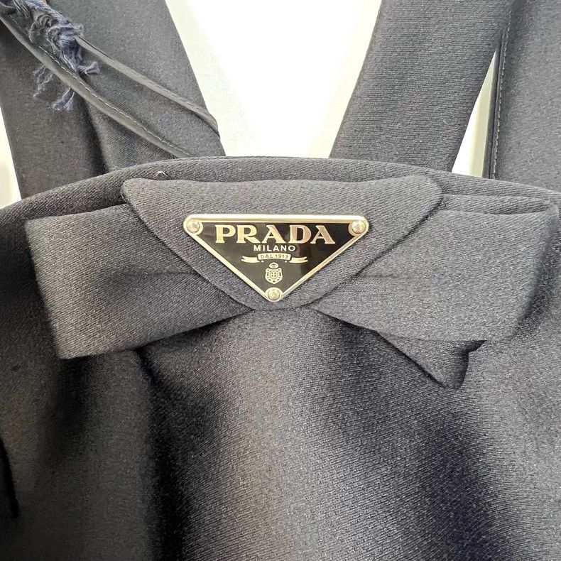 Prada Prada Black bow metal triangle mark strap skirt Size 26" / US 2 / IT 38 - 4 Thumbnail