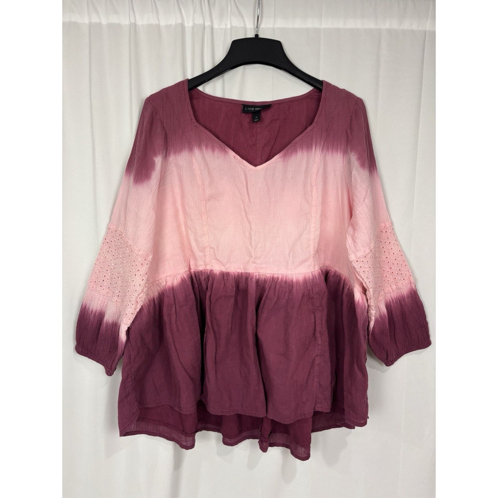 Other Lane Bryant 22 Blush Pink Ombre Tie Dye LS V-Neck Blouse Size 3XL / US 20-22 - 1 Thumbnail