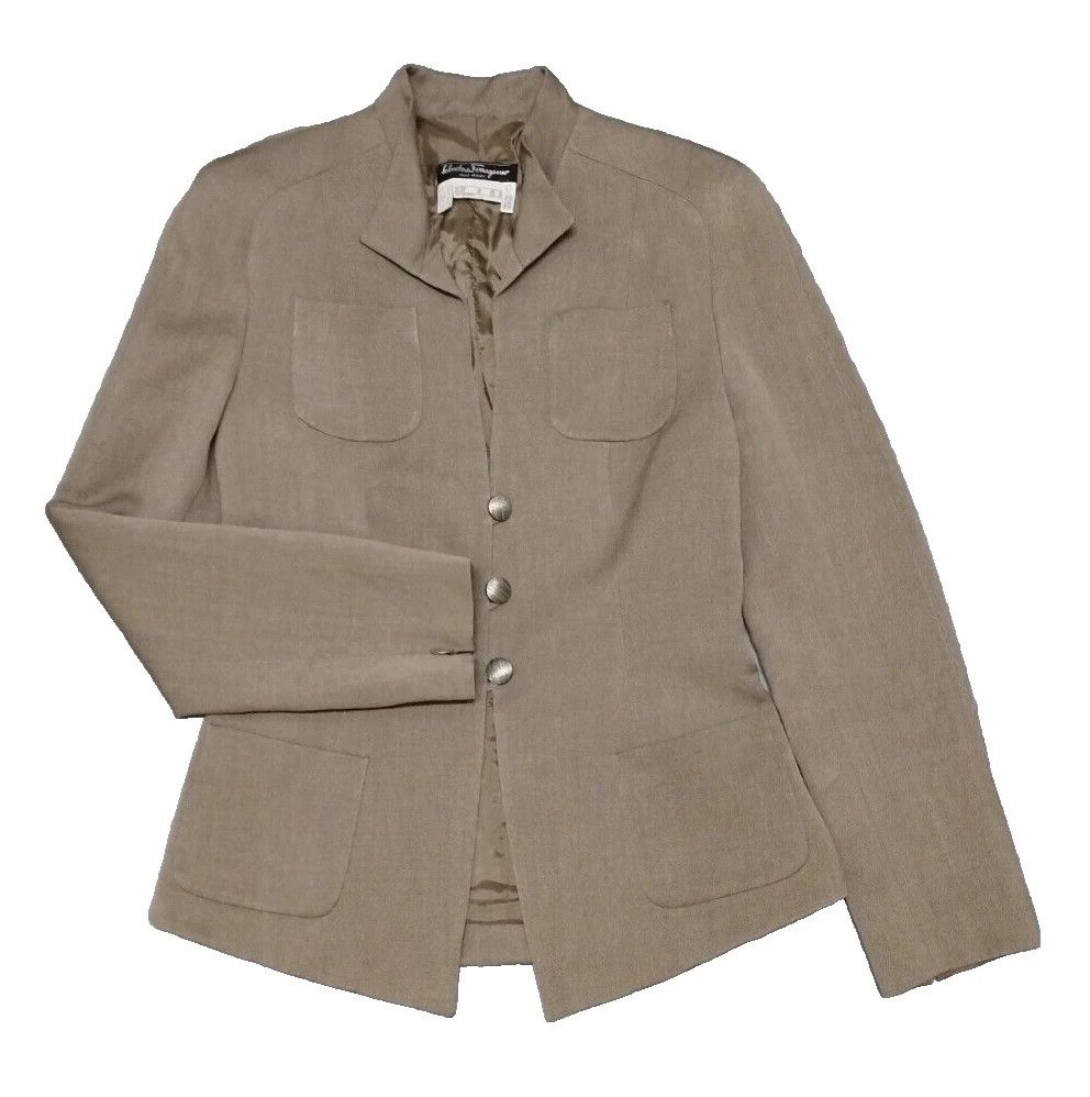 Salvatore Ferragamo SALVATORE FERRAGAMO Women Long Sleeve Vtg Tan Jacket Size M / US 6-8 / IT 42-44 - 7 Thumbnail