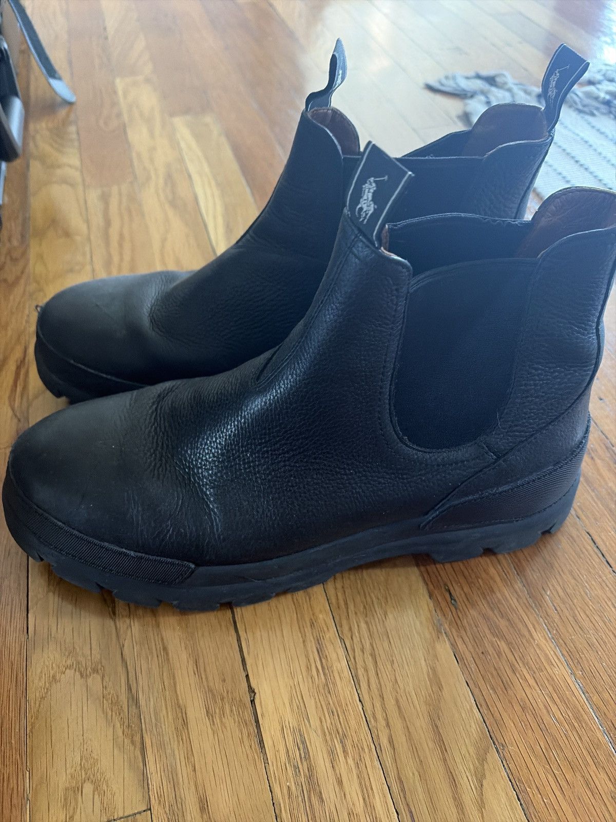 Polo Ralph Lauren Black pull on leather chelsea boots Size US 11 / EU 44 - 3 Thumbnail