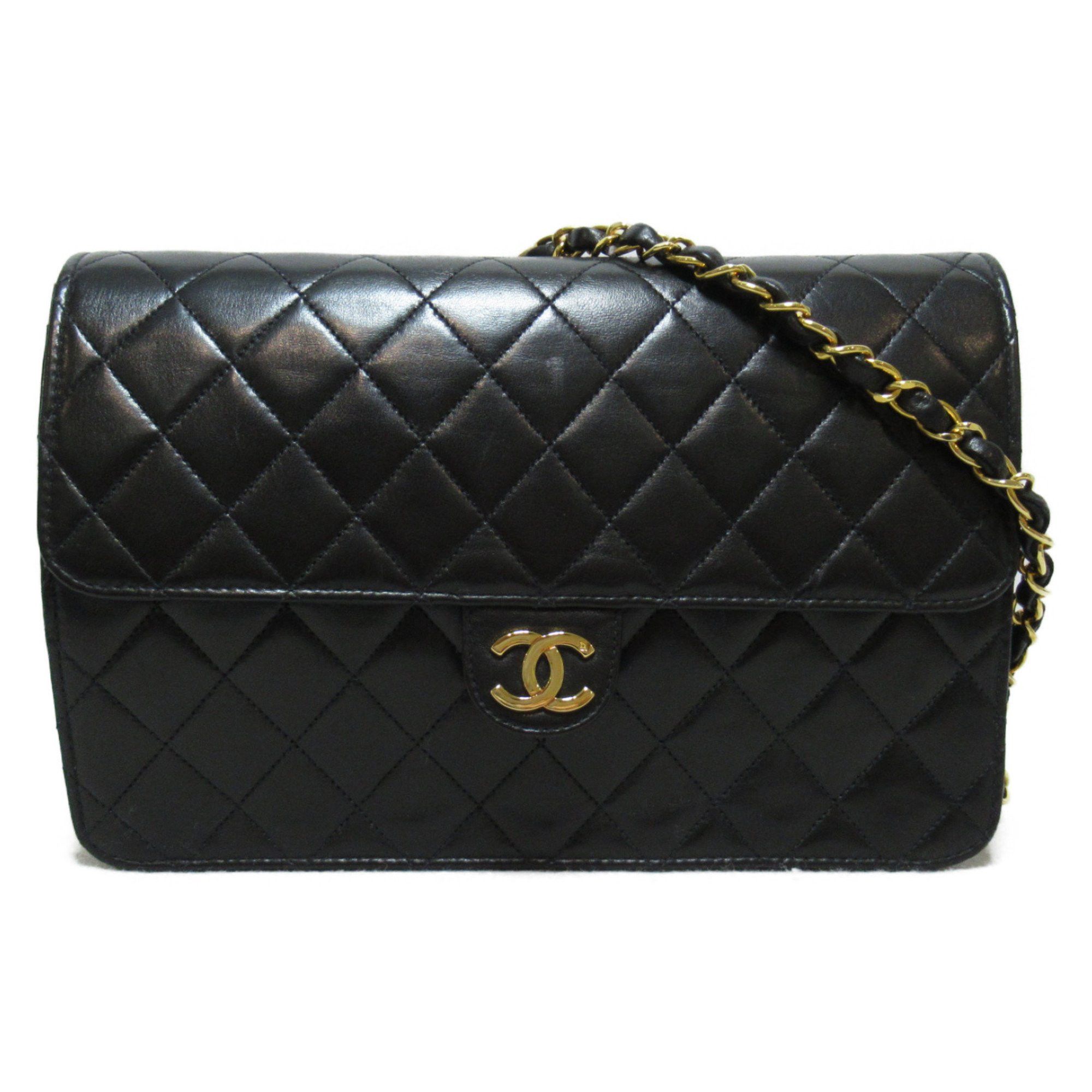 image of Chanel Pushlock Matelasse Chainshoulder Bag Black Lambskin (Sheep Leather), Women's