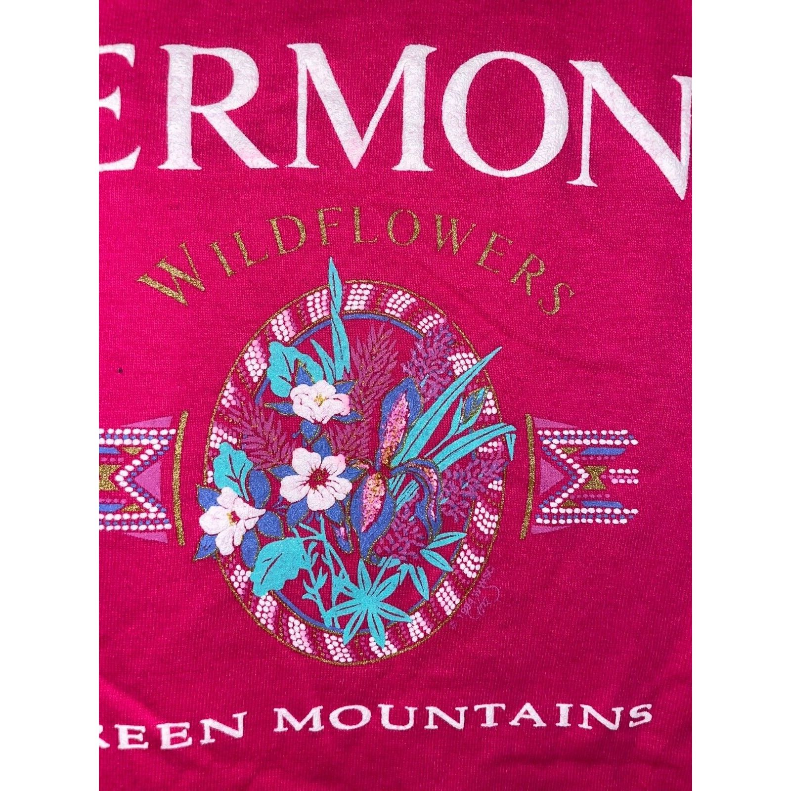 Jerzees Vintage Vermont Shirt Green Mountains Pink Tee 90s VTG Large Size US L / EU 52-54 / 3 - 3 Thumbnail