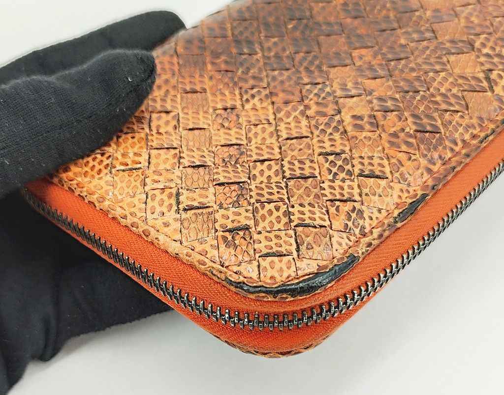 Bottega Veneta BOTTEGA VENETA intrecciato orange snake skin zipper wallet Size ONE SIZE - 8 Thumbnail