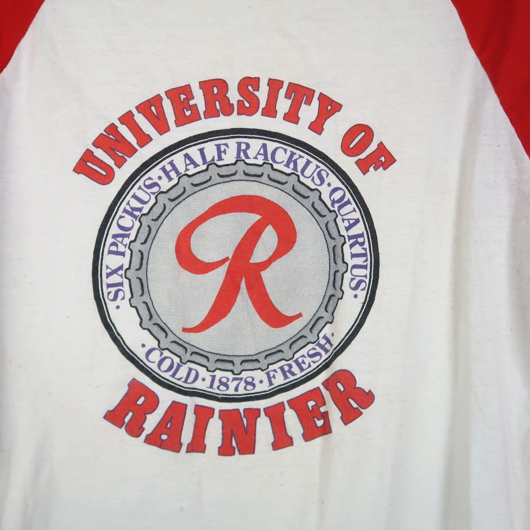 Vintage VINTAGE University of Rainier Raglan T-Shirt Sport-T Single Stitch Beer Men L White 70s 80s Baseball Tee Size US L / EU 52-54 / 3 - 4 Thumbnail
