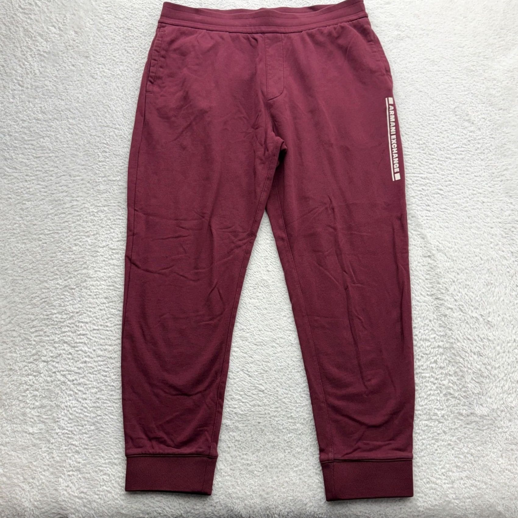 Armani Exchange Armani Exchange Mens Burgundy Logo Joggers Sweatpants XM001266 Size L Size US 33 - 2 Thumbnail