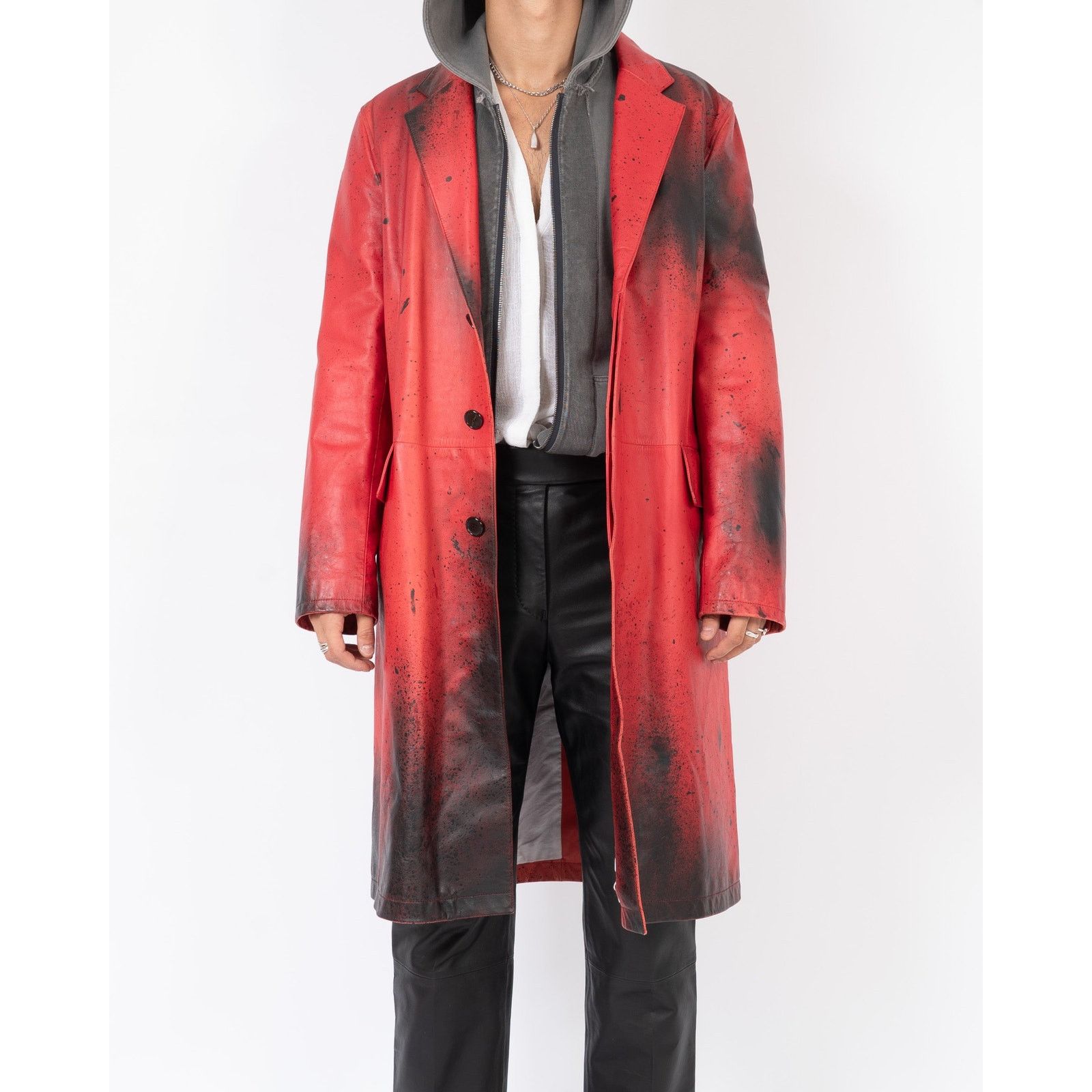 Calvin Klein 205W39NYC SS18 Oversized Coat in Hand Painted Red Leather Size US M / EU 48-50 / 2 - 1 Thumbnail