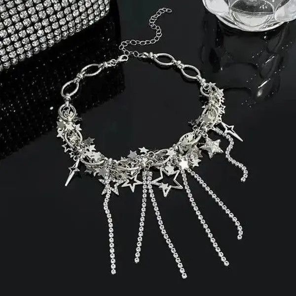 Jewelry Rhinestone Star Pentagram Tassel Necklace Size ONE SIZE - 2 Thumbnail
