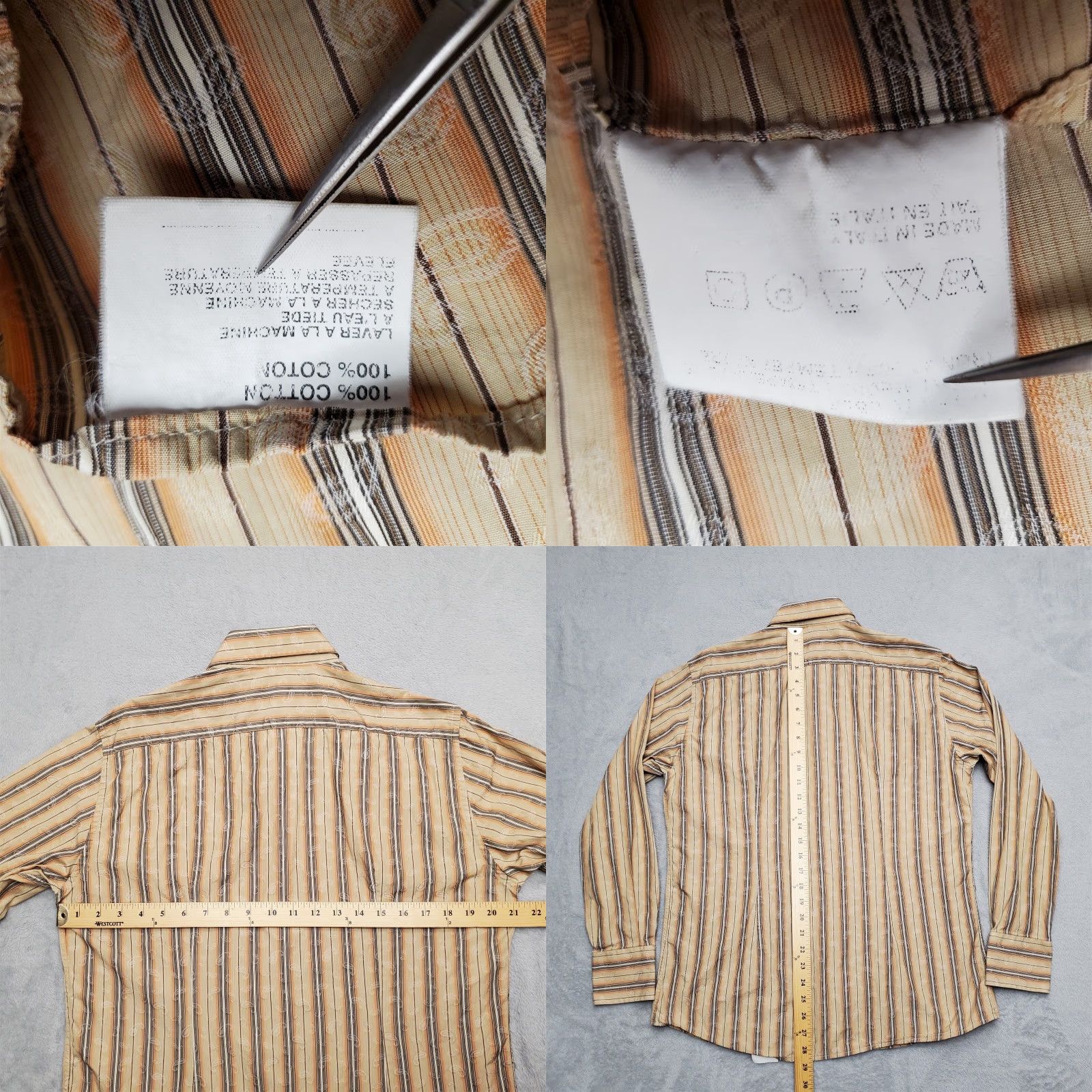 Vintage Serica Elite Shirt Mens M Brown Orange Paisley Striped Cotton Long Sleeve Button-Up Size US M / EU 48-50 / 2 - 8 Thumbnail