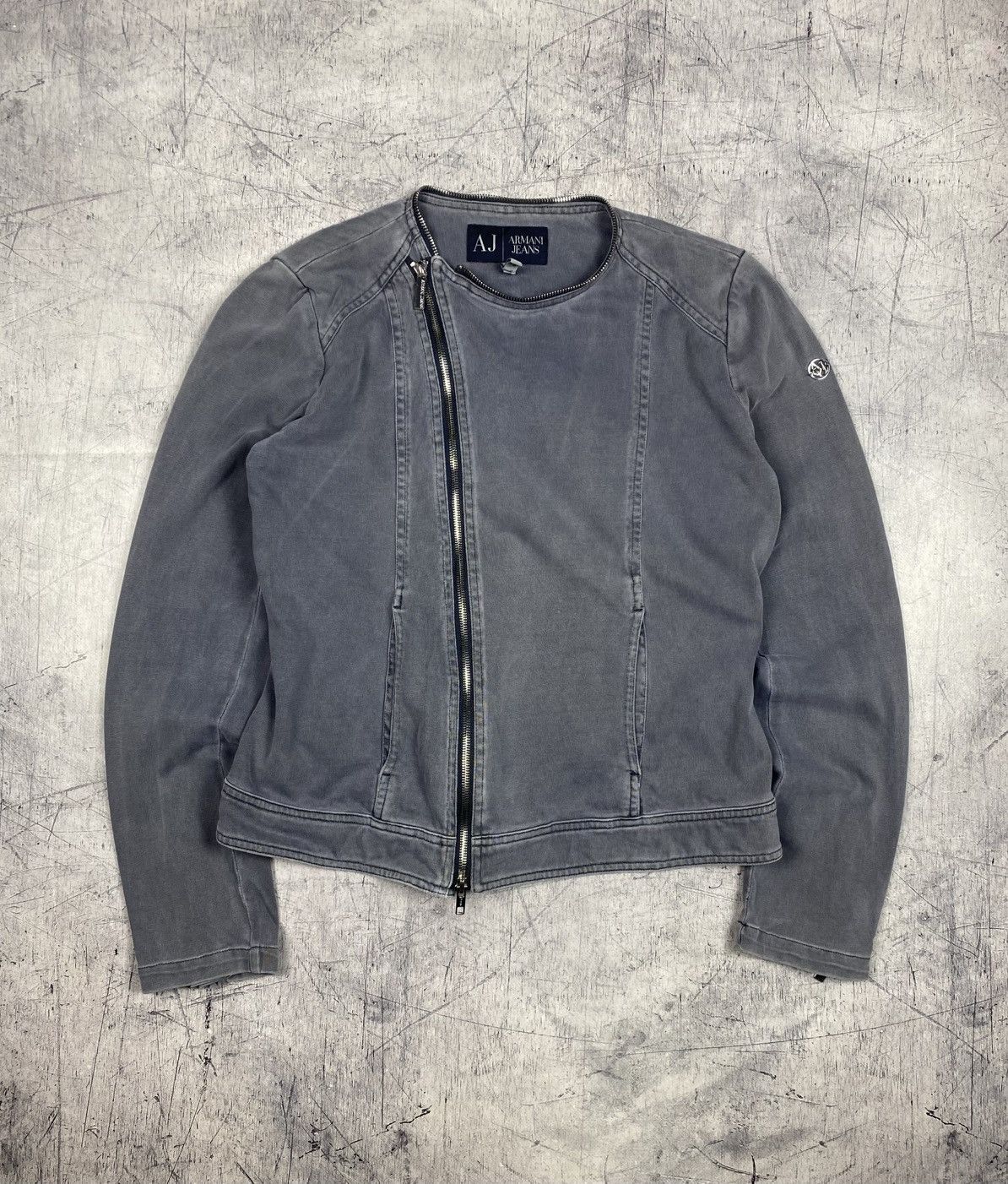 Armani Armani Jeans Grey Asymmetrical Biker Motorcycle Jacket Y2K Size XL / US 12-14 / IT 48-50 - 14 Thumbnail